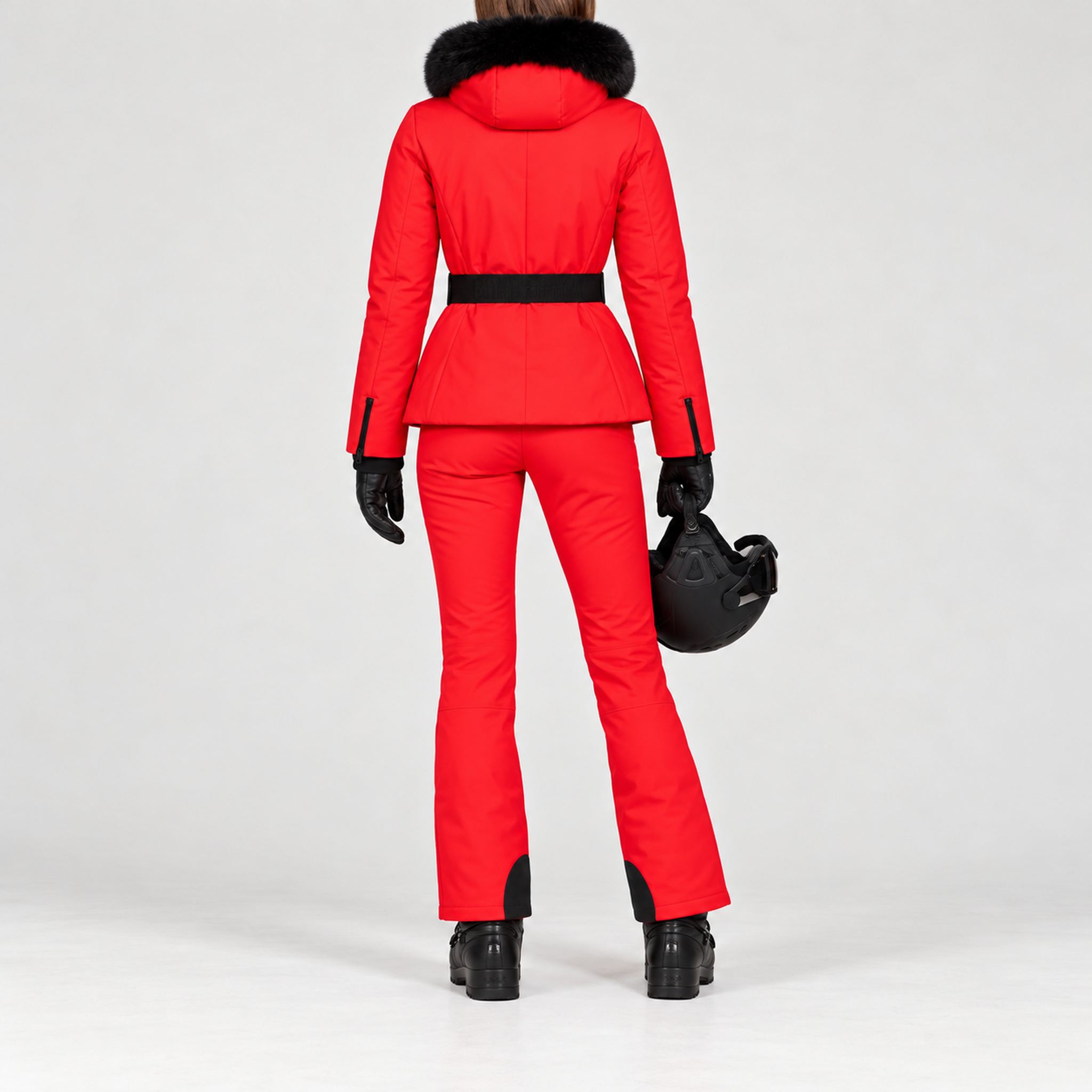 Goldbergh women's Hida Ski Jacket in Flame Red – back on model.