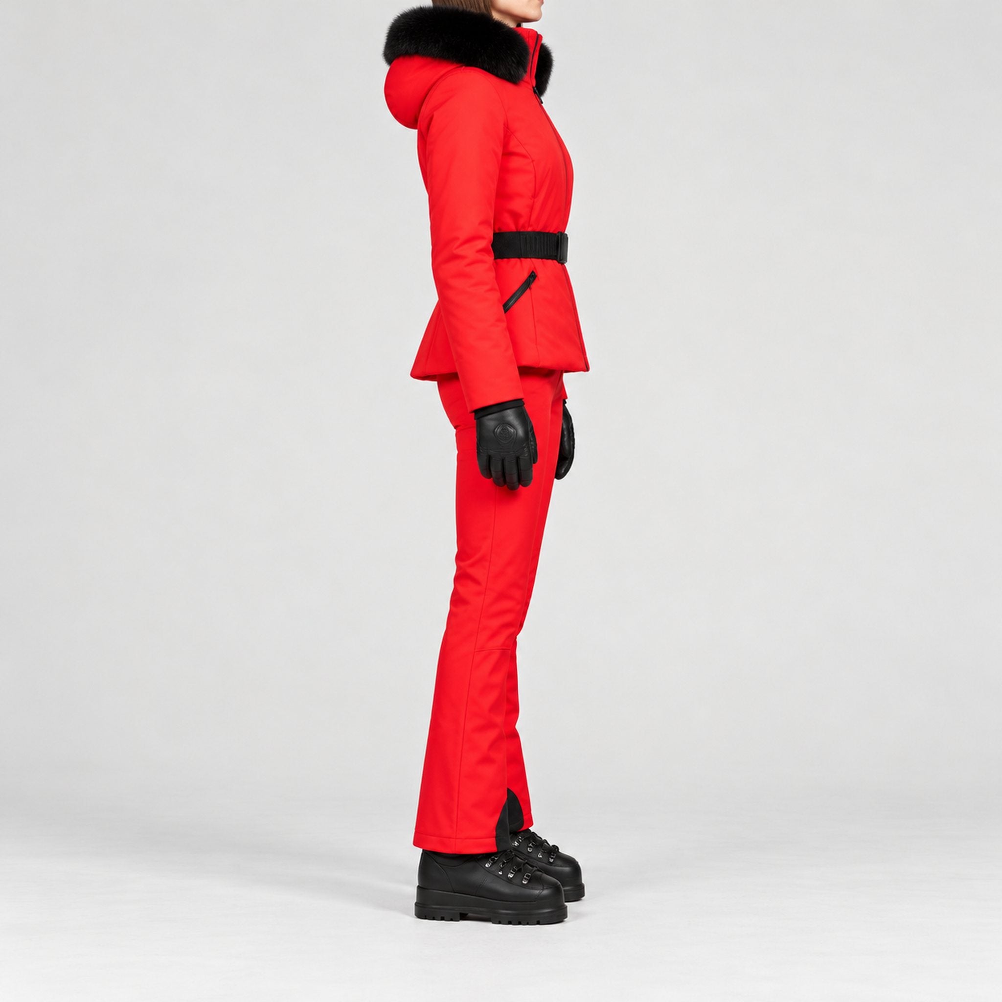 Goldbergh women's Hida Ski Jacket in Flame Red – side on model.