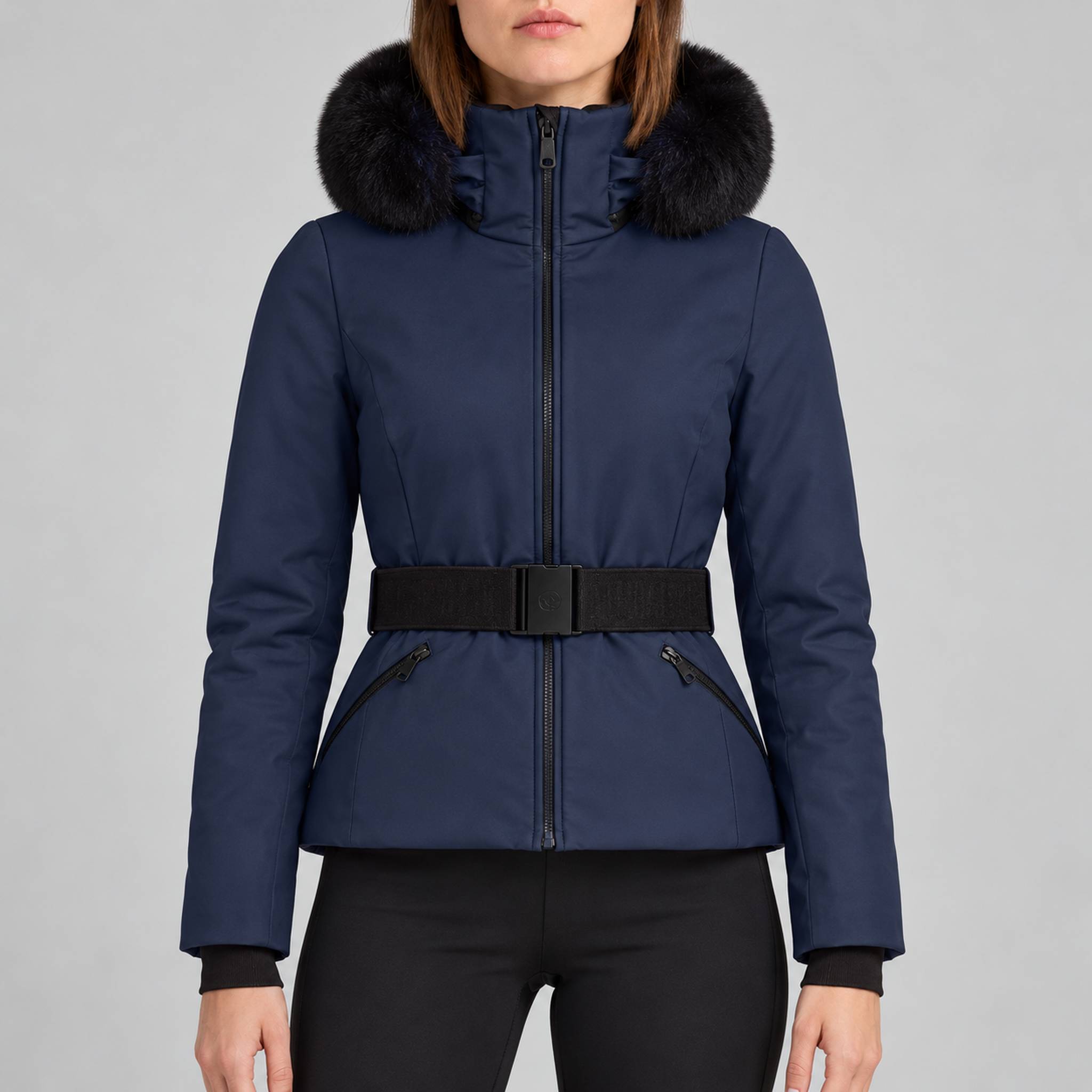 Goldbergh womens Hida Ski Jacket in French Blue (French Blue) - model front. AI-generated from manufacturer imagery.