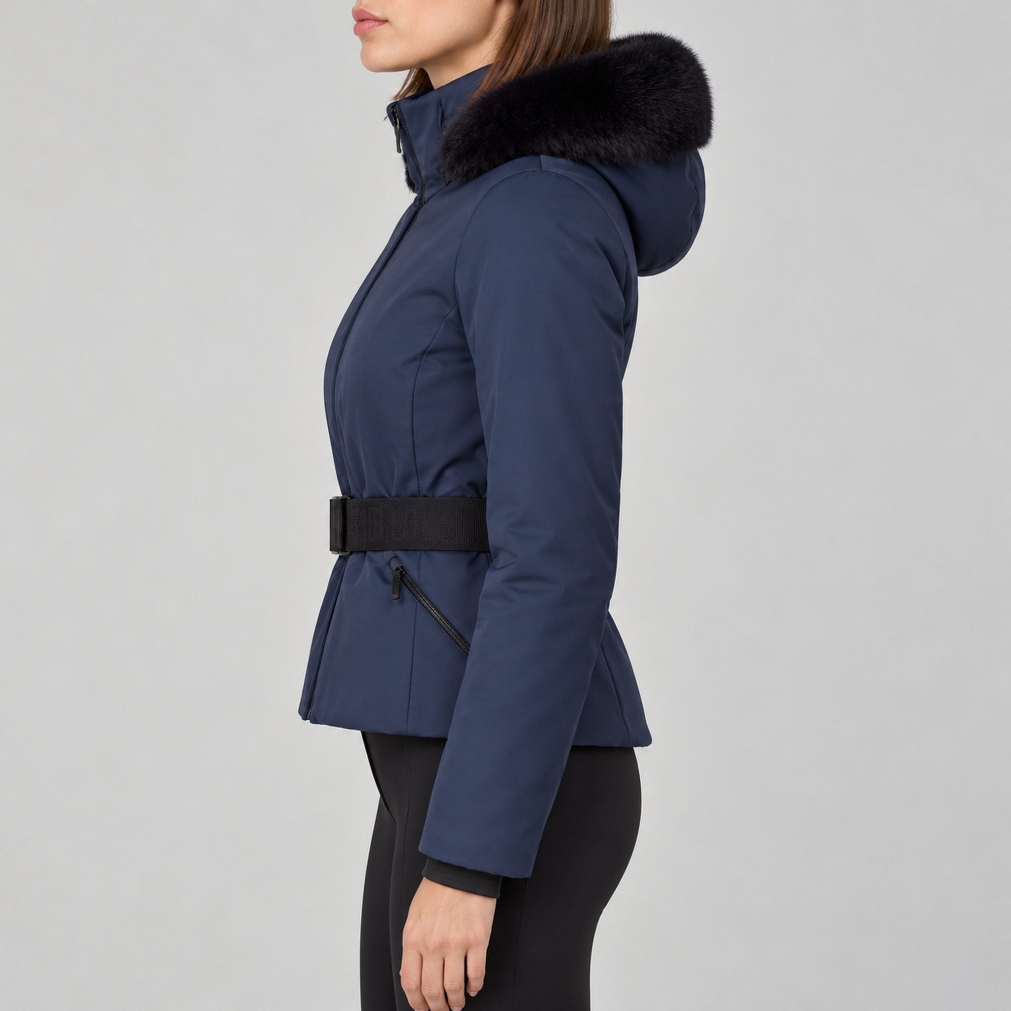 Goldbergh womens Hida Ski Jacket in French Blue (French Blue) - model side. AI-generated from manufacturer imagery.