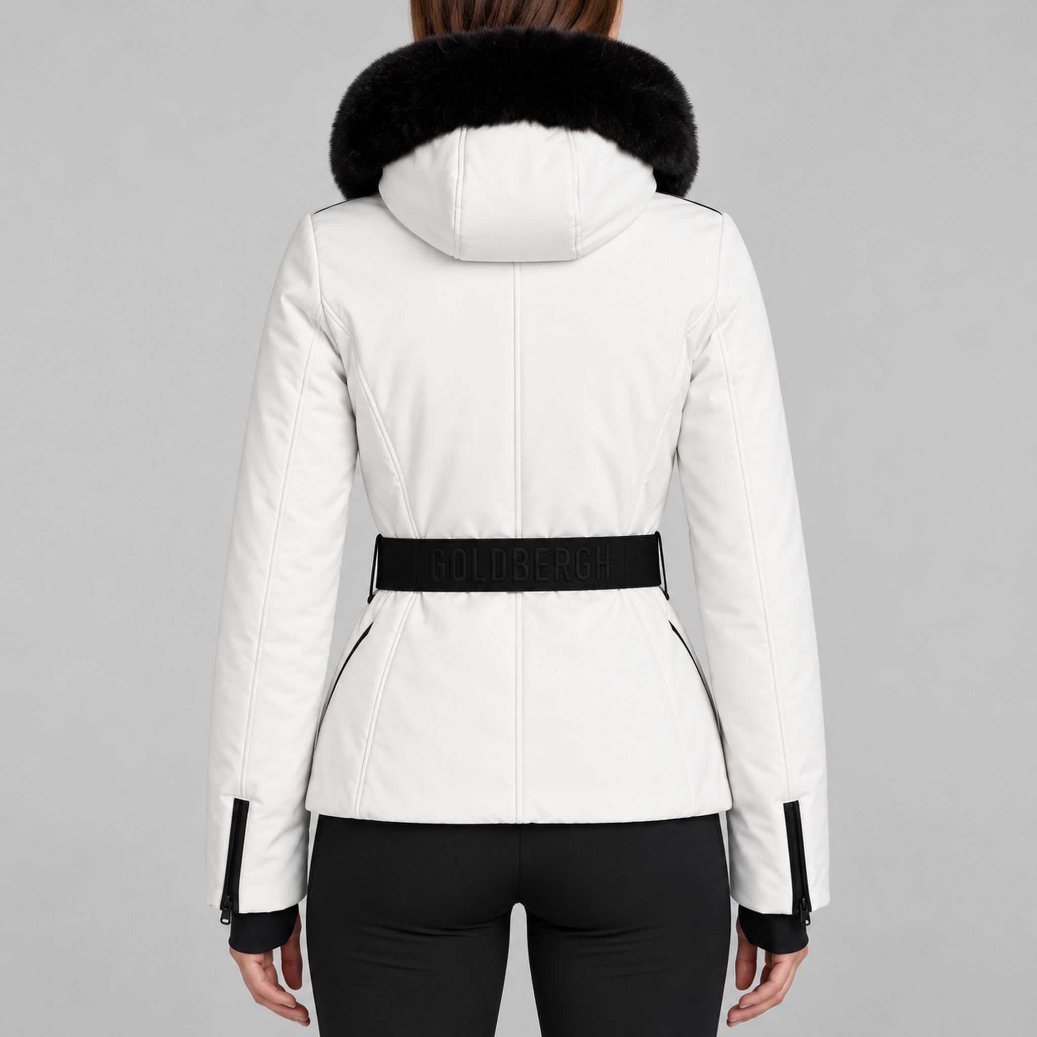Goldbergh womens Hida Ski Jacket in White (Snow White) - model back. AI-generated from manufacturer imagery.