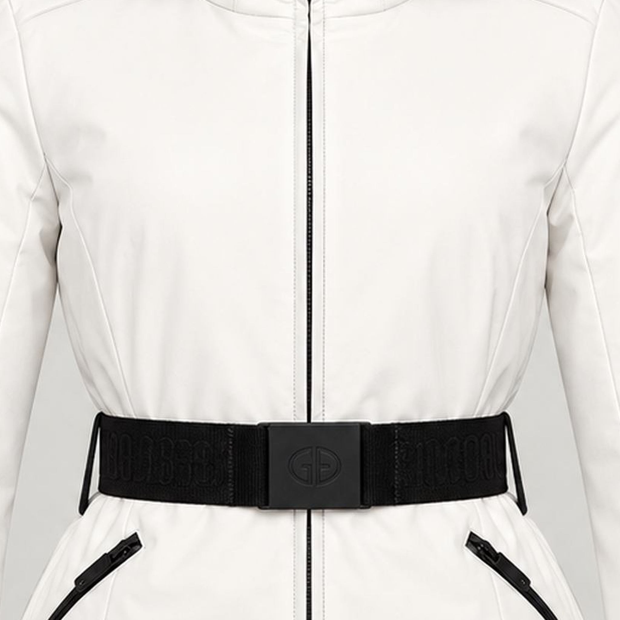 Goldbergh women's Hida Ski Jacket in White – feature detail view. AI-generated from manufacturer imagery.