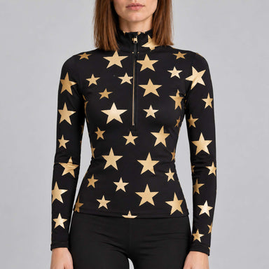 Goldbergh womens Hikari Pully in Black/Gold (Black/Gold) - model front. AI-generated from manufacturer imagery.