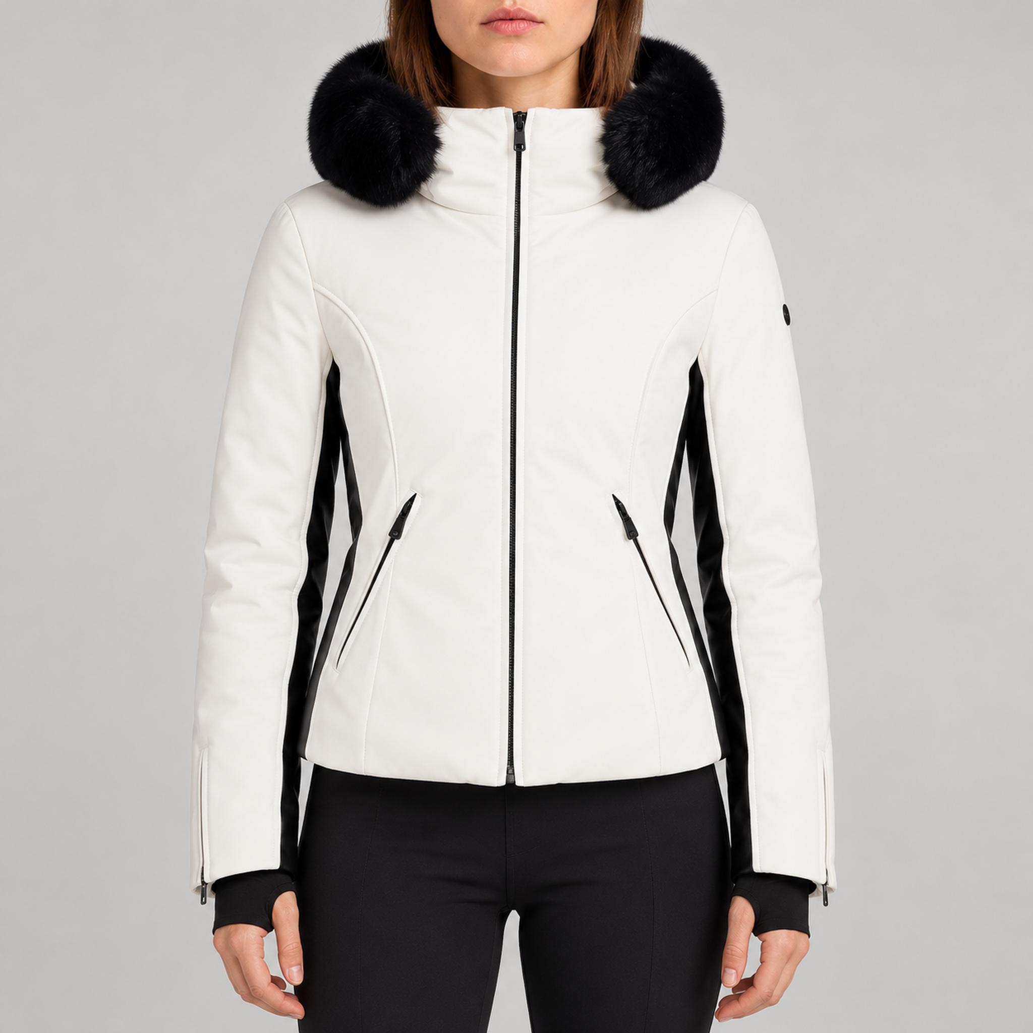 Goldbergh womens Kibo Ski Jacket (Snow White) - model front. AI-generated from manufacturer imagery.