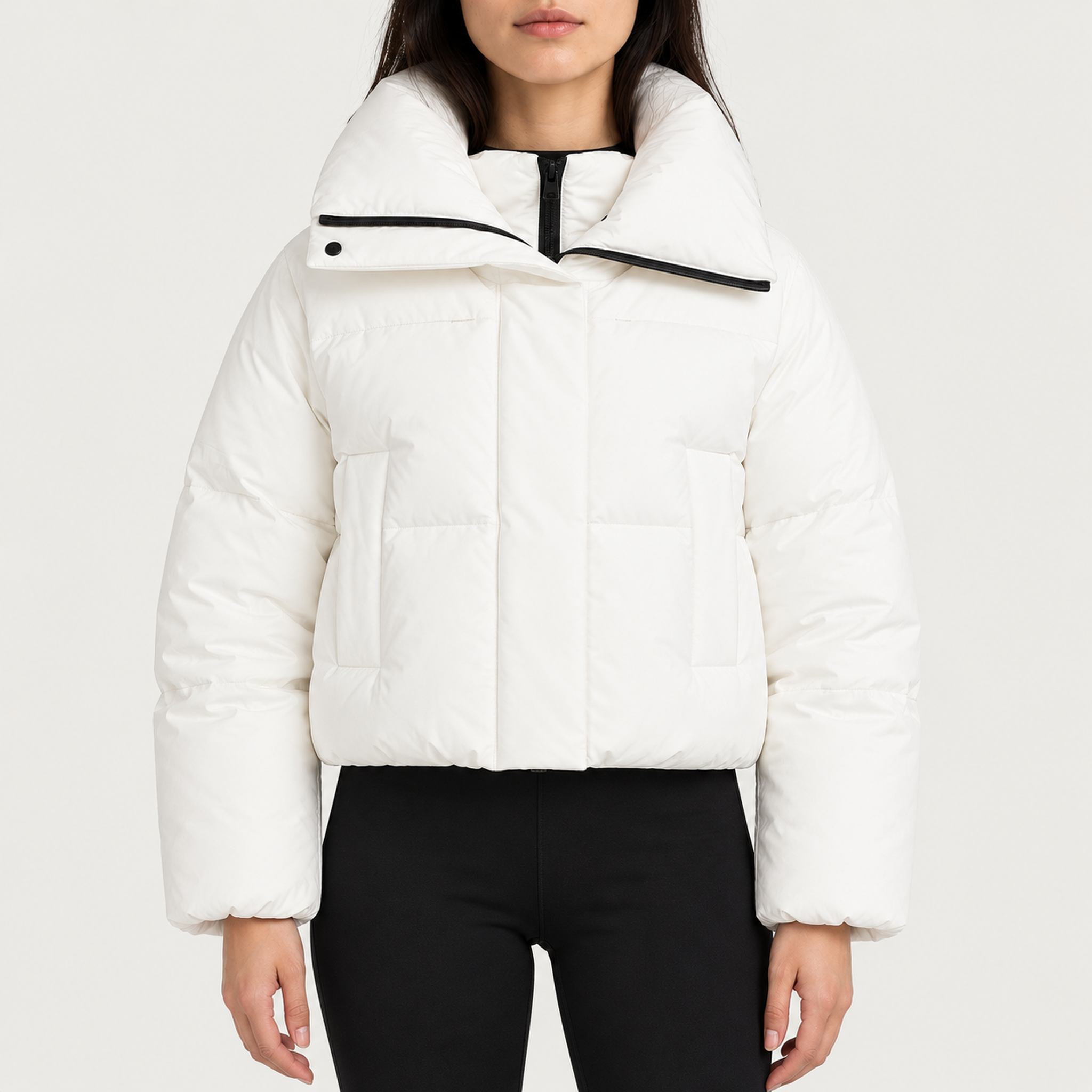 Goldbergh womens Koi Ski Jacket in White (Snow White) - model front. AI-generated from manufacturer imagery.