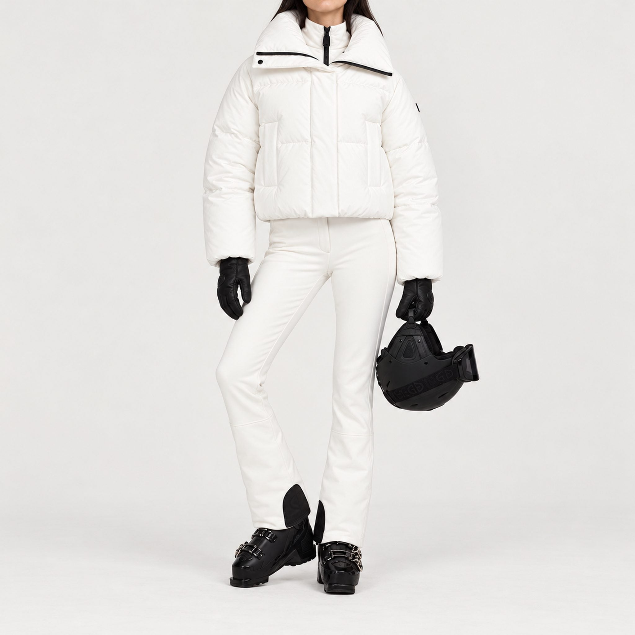Goldbergh women's Koi Ski Jacket in White – ski pose view. AI-generated from manufacturer imagery.