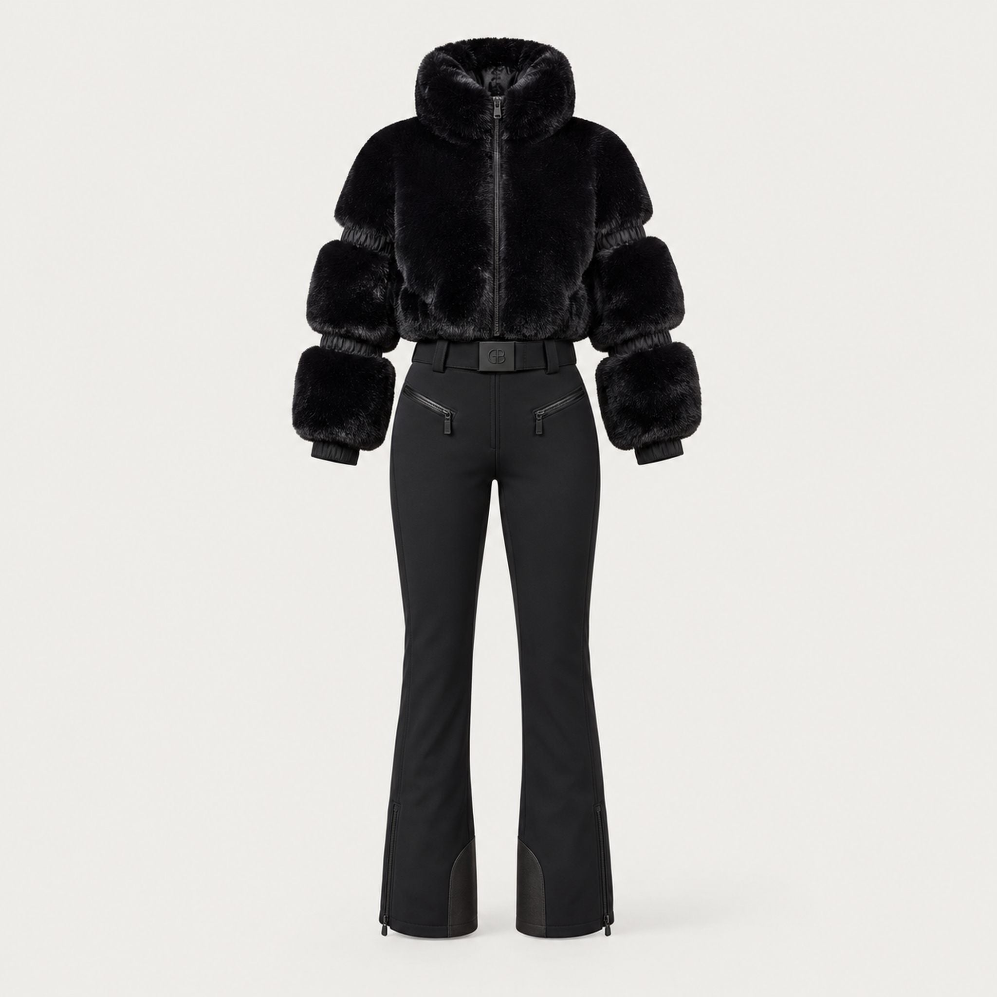 Goldbergh womens Lieke Ski Suit (Black) - front. AI-generated from manufacturer imagery.