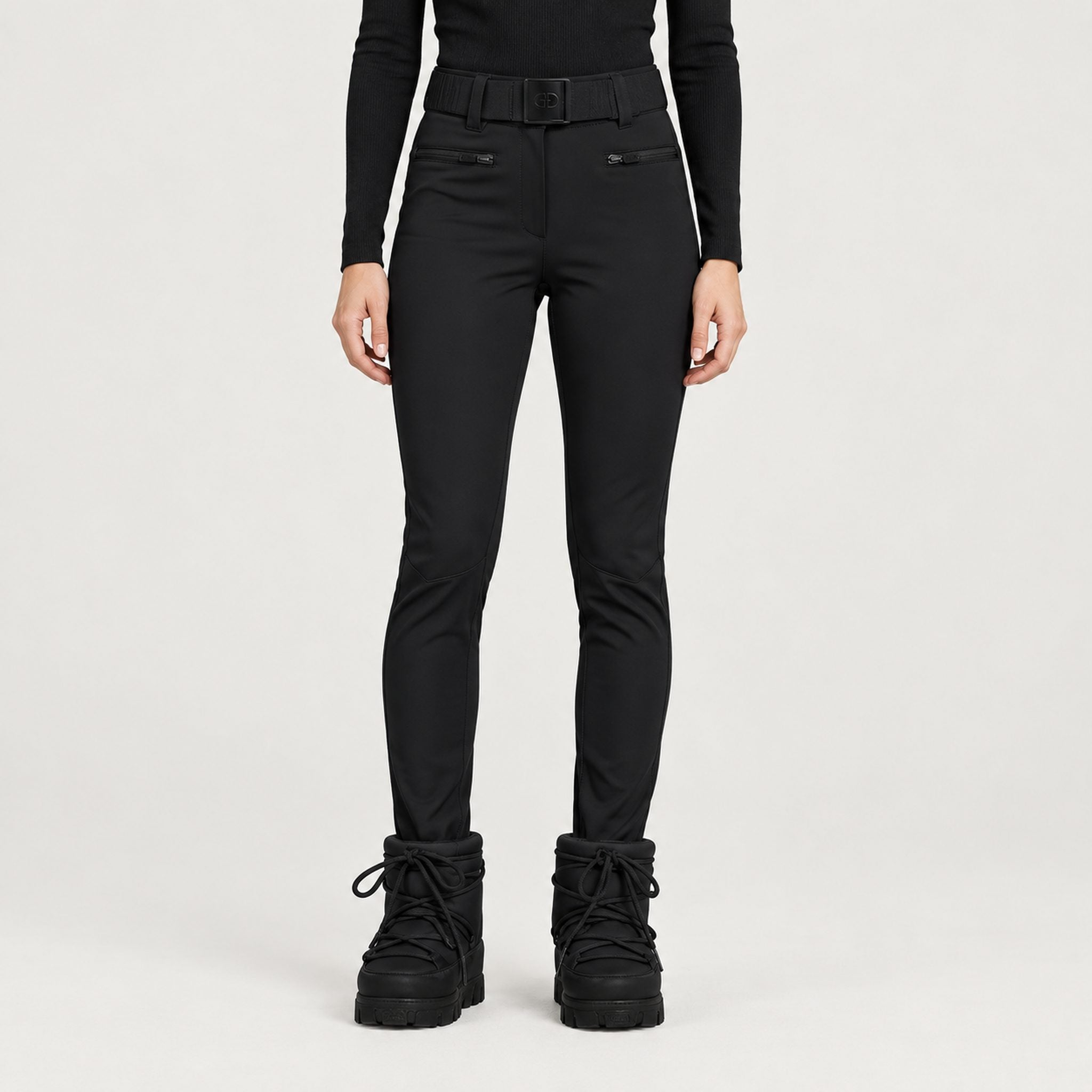 Goldbergh womens Paris Ski Pants in Black (Black) - model front. AI-generated from manufacturer imagery.