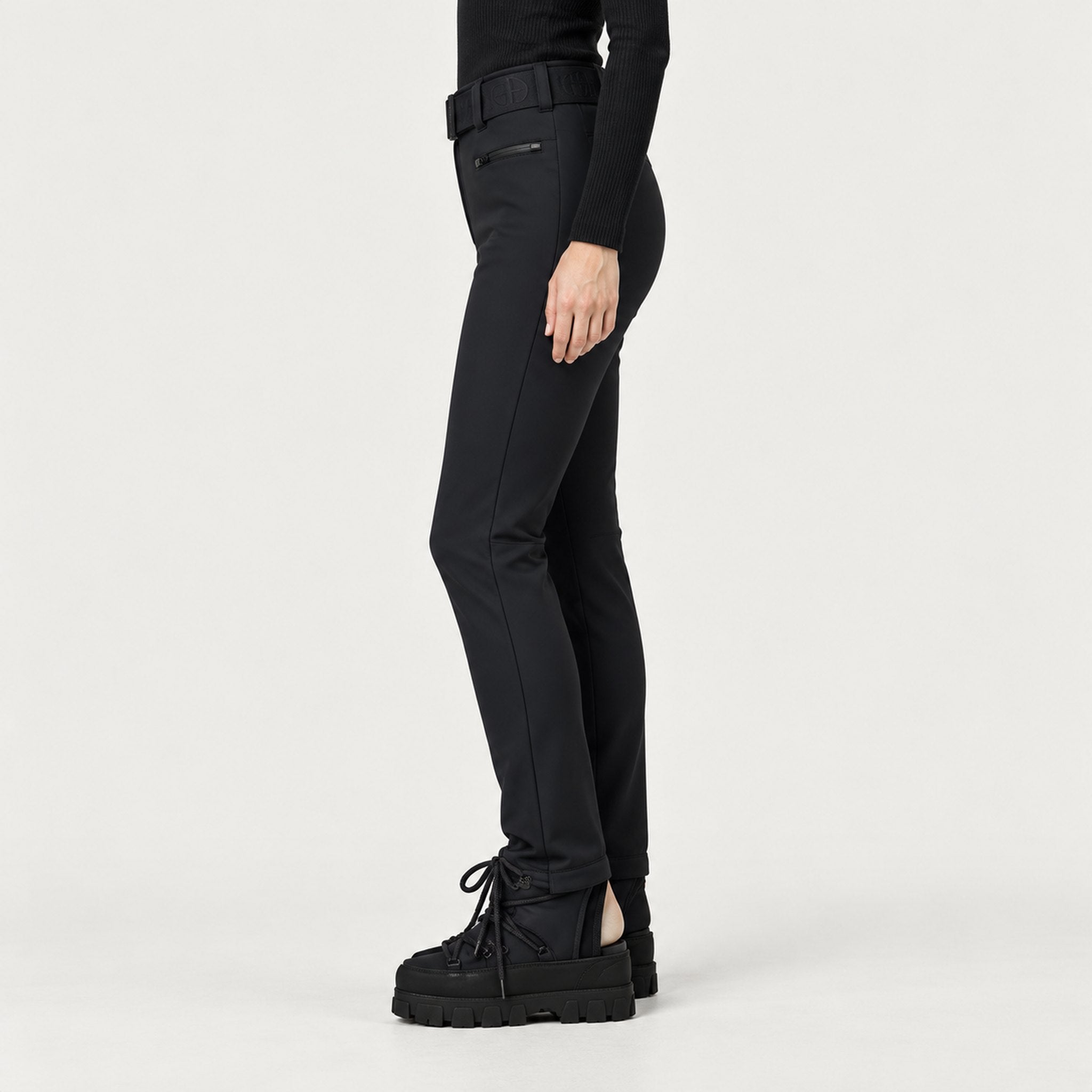Goldbergh womens Paris Ski Pants in Black (Black) - model side. AI-generated from manufacturer imagery.