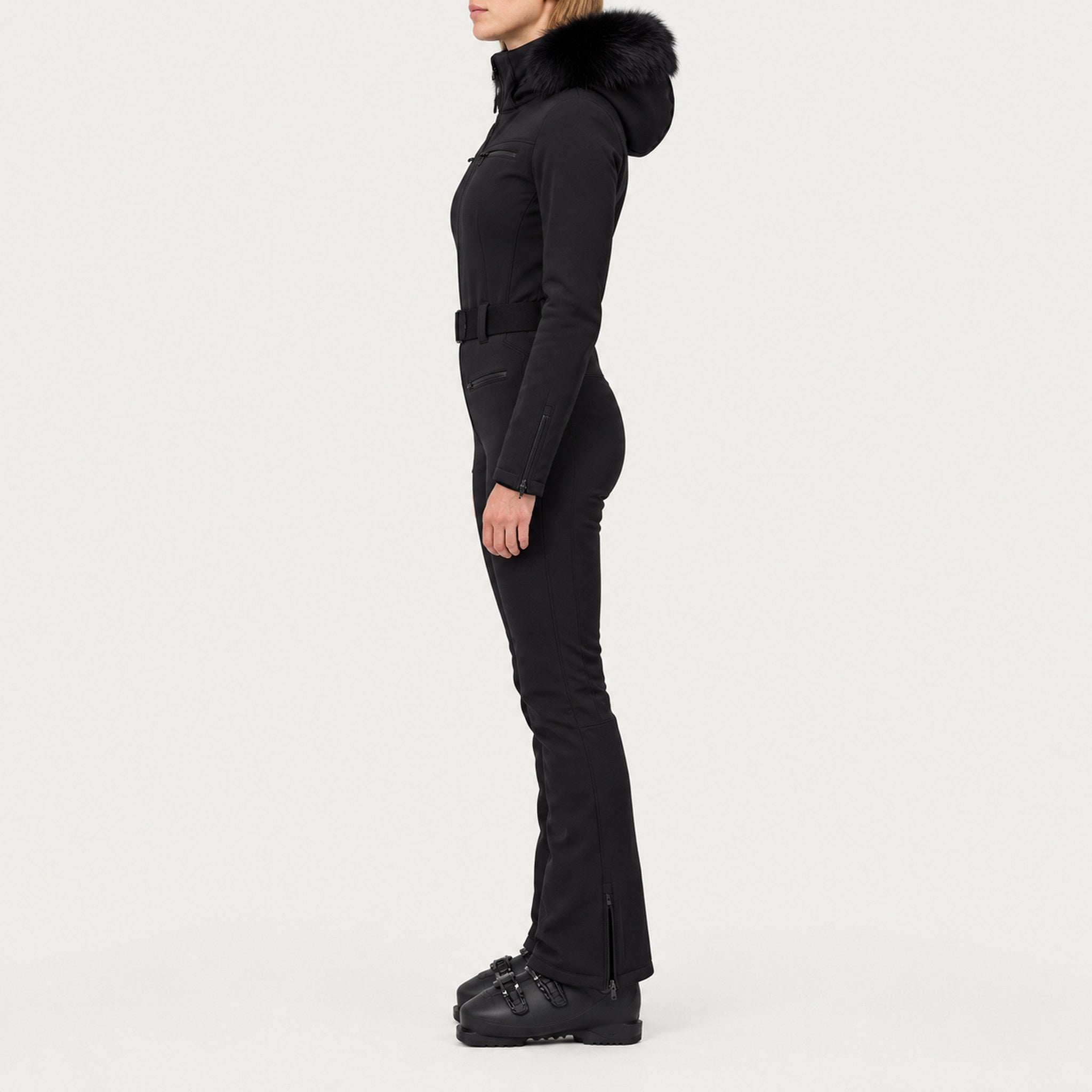 Goldbergh womens Parry Longer Length Ski Suit in Black (Black) - model side. AI-generated from manufacturer imagery.