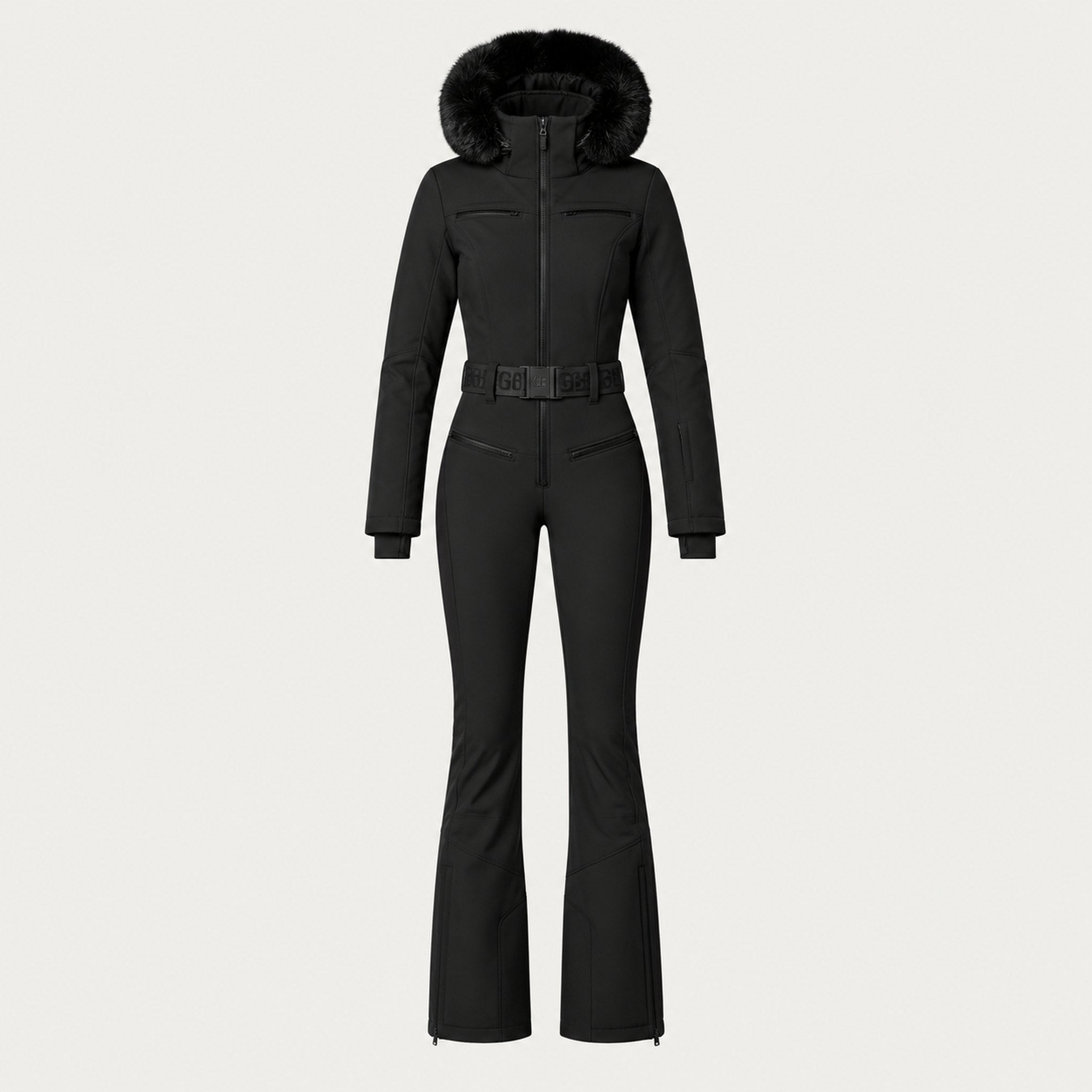 Goldbergh womens Parry Ski Suit in Black (Black) - front. AI-generated from manufacturer imagery.
