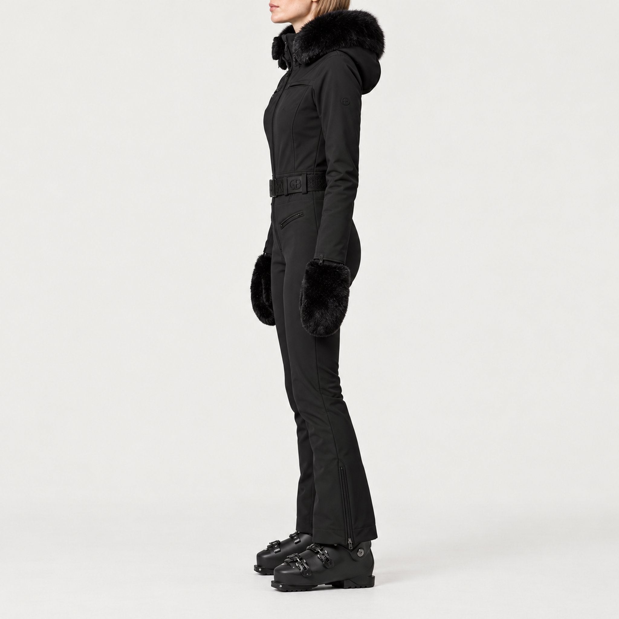 Goldbergh womens Parry Ski Suit in Black (Black) - model side. AI-generated from manufacturer imagery.
