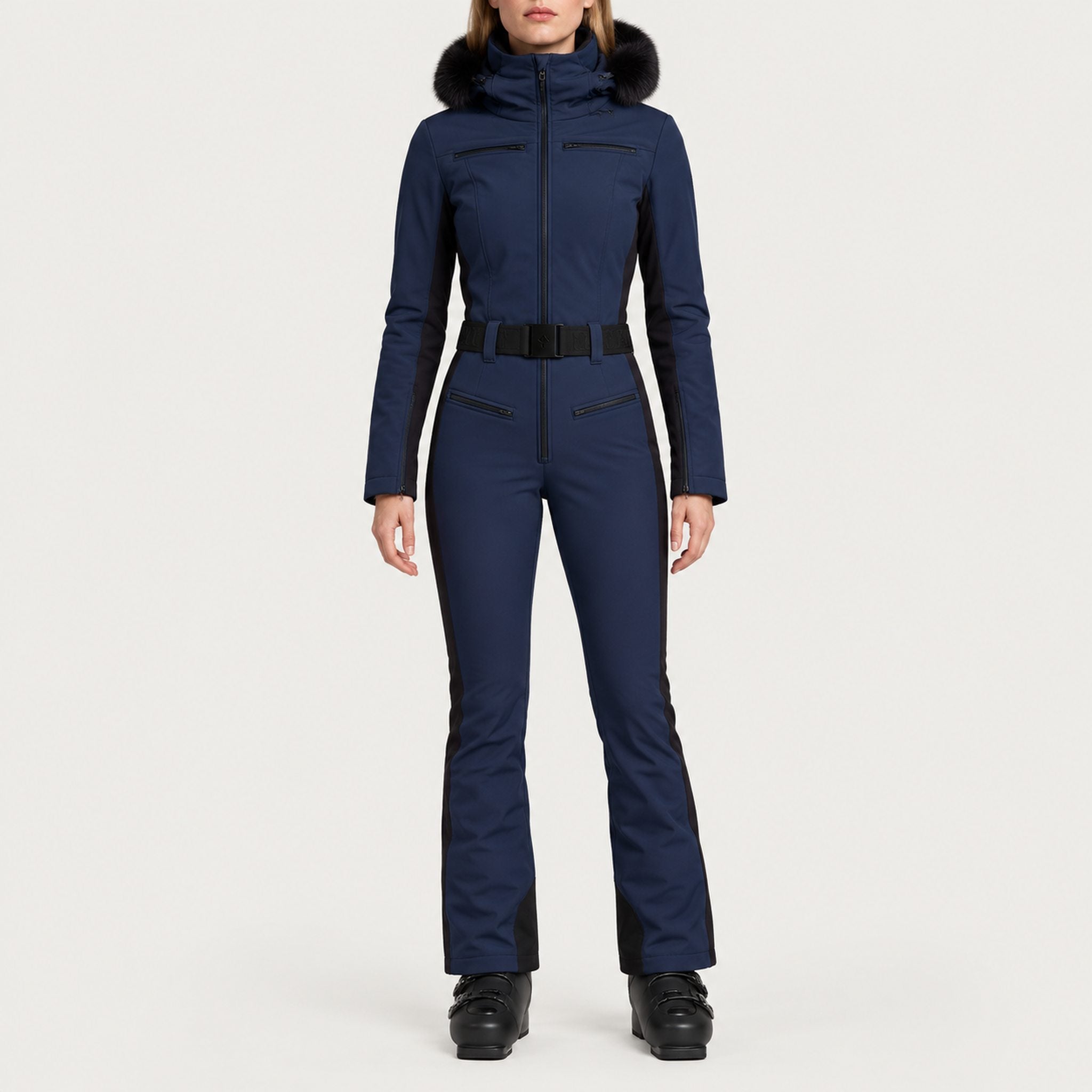 Goldbergh womens Parry Ski Suit in French Blue (French Blue) - model front. AI-generated from manufacturer imagery.