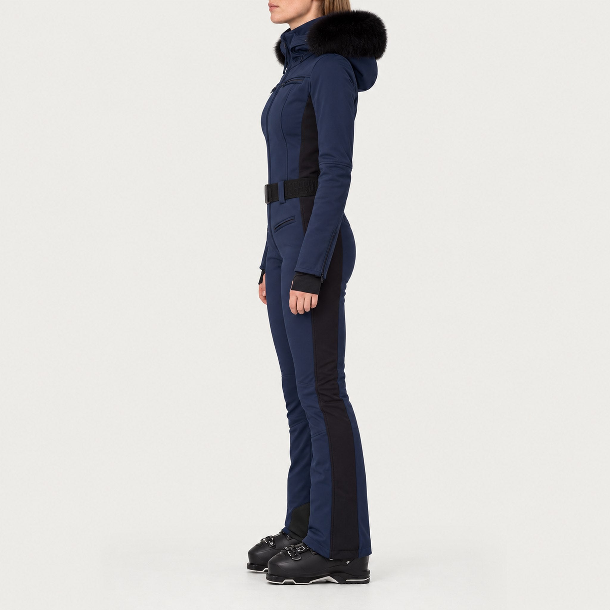 Goldbergh womens Parry Ski Suit in French Blue (French Blue) - model side. AI-generated from manufacturer imagery.