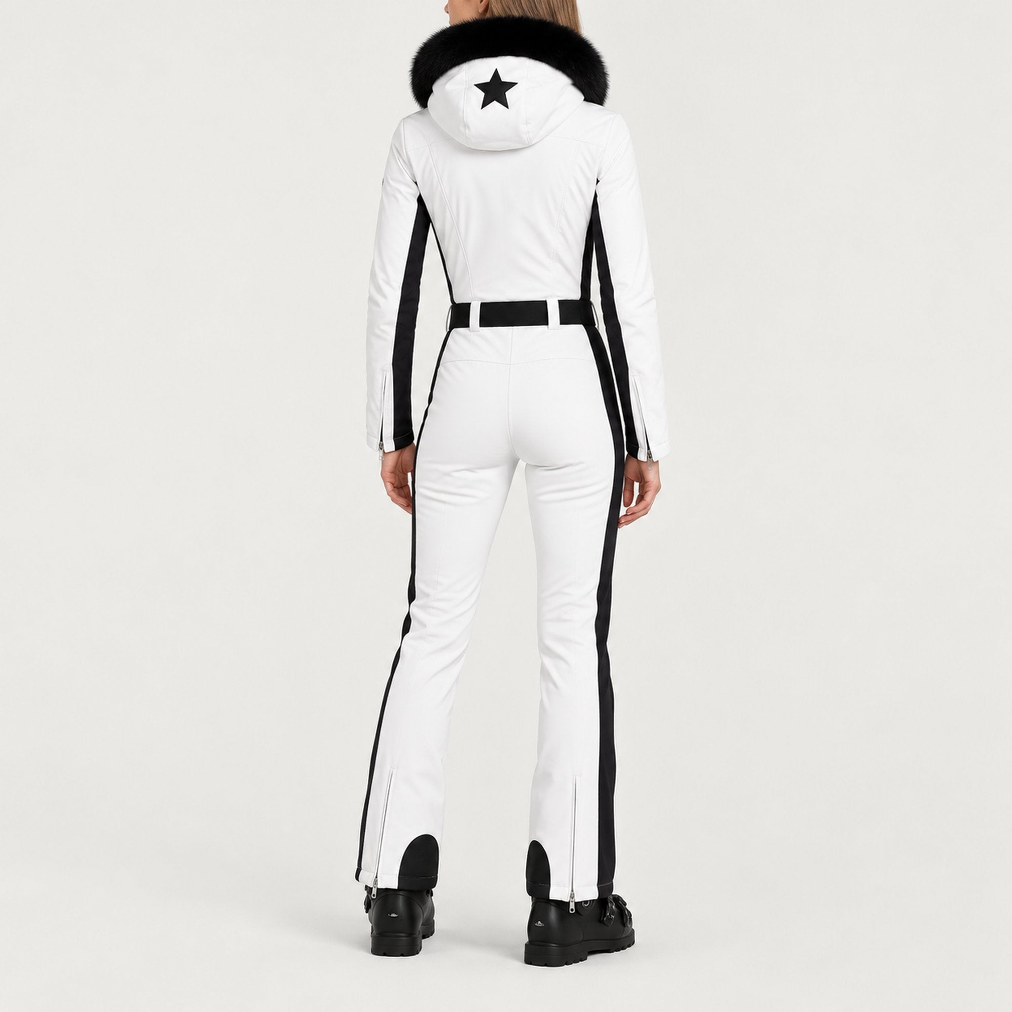 Goldbergh womens Parry Ski Suit in White (Snow White) - model back. AI-generated from manufacturer imagery.