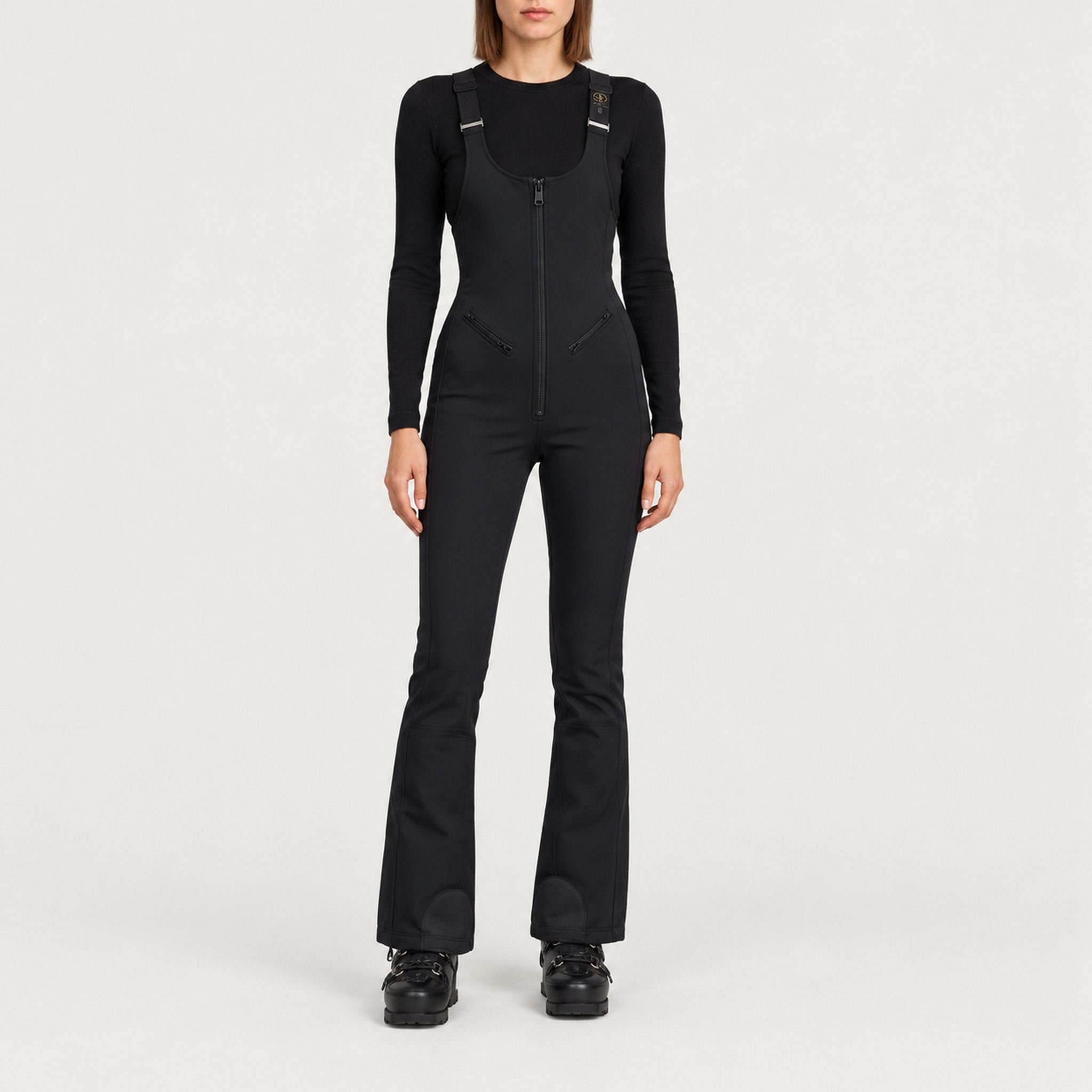 Goldbergh womens Phoebe Salopettes in Black (Black) - model front. AI-generated from manufacturer imagery.