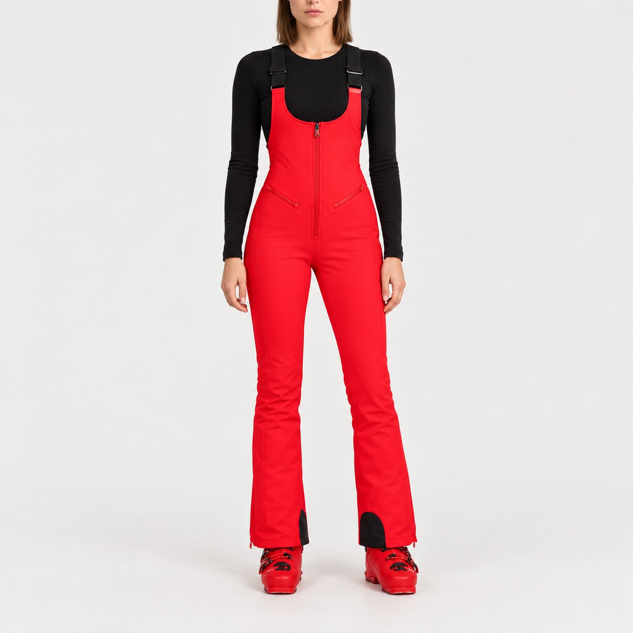 Goldbergh womens Phoebe Salopettes in Flame Red (Flame) - model front. AI-generated from manufacturer imagery.