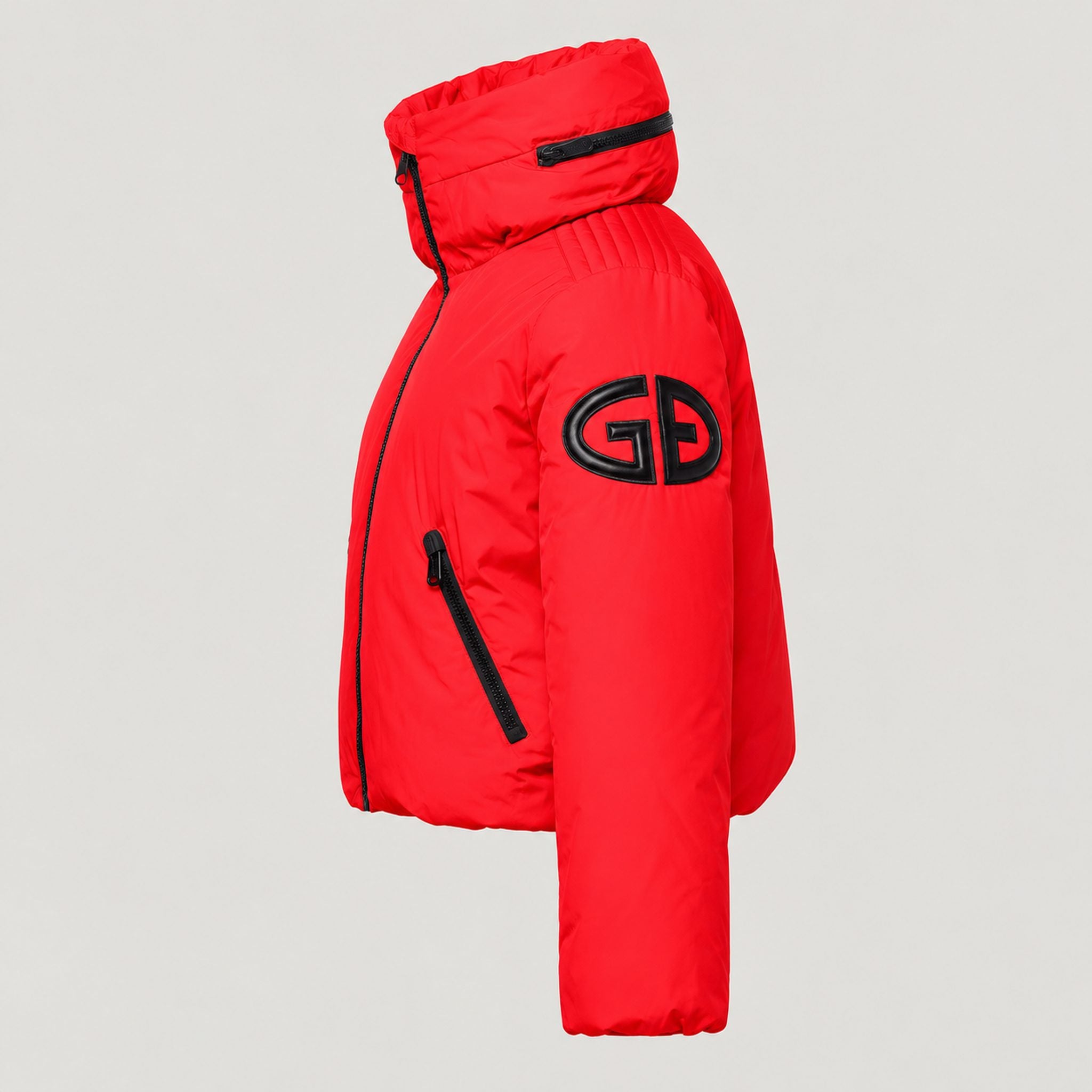 Goldbergh Porter Ski Jacket in Flame Red in Flame — side. AI-generated from manufacturer reference photographs.