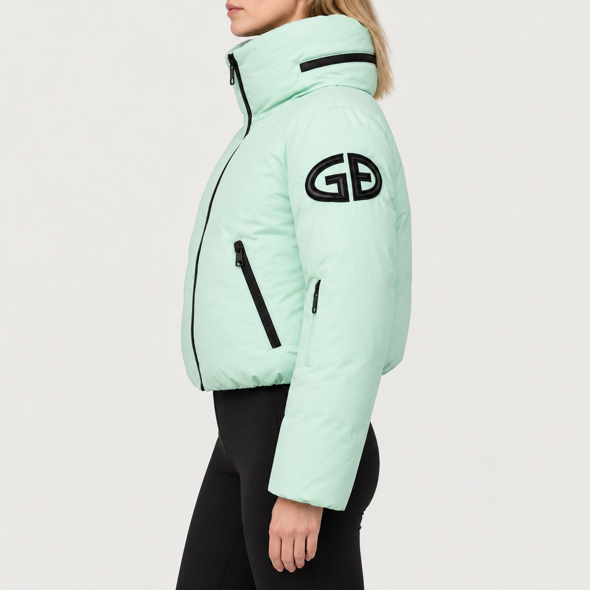 Goldbergh womens Porter Ski Jacket in Matcha Mint (Matcha Mint) - model side. AI-generated from manufacturer imagery.
