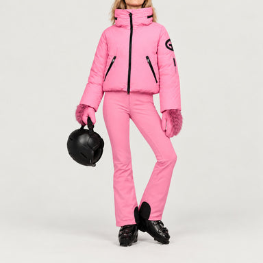 Goldbergh women's Porter Ski Jacket in Pink Cosmos – ski pose view. AI-generated from manufacturer imagery.