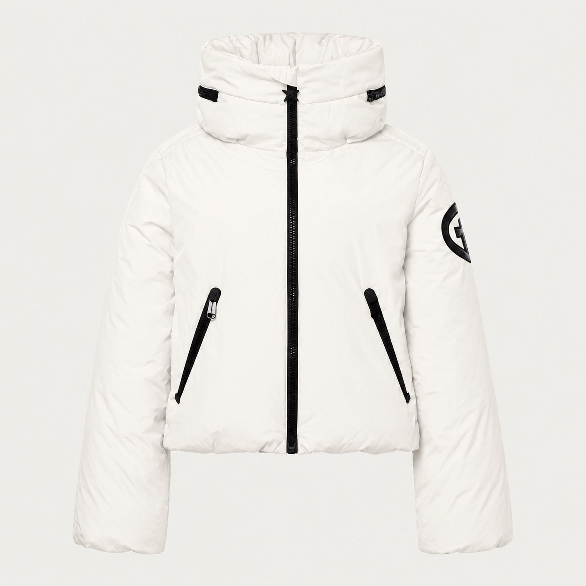 Goldbergh womens Porter Ski Jacket in White (Snow White) - front. AI-generated from manufacturer imagery.