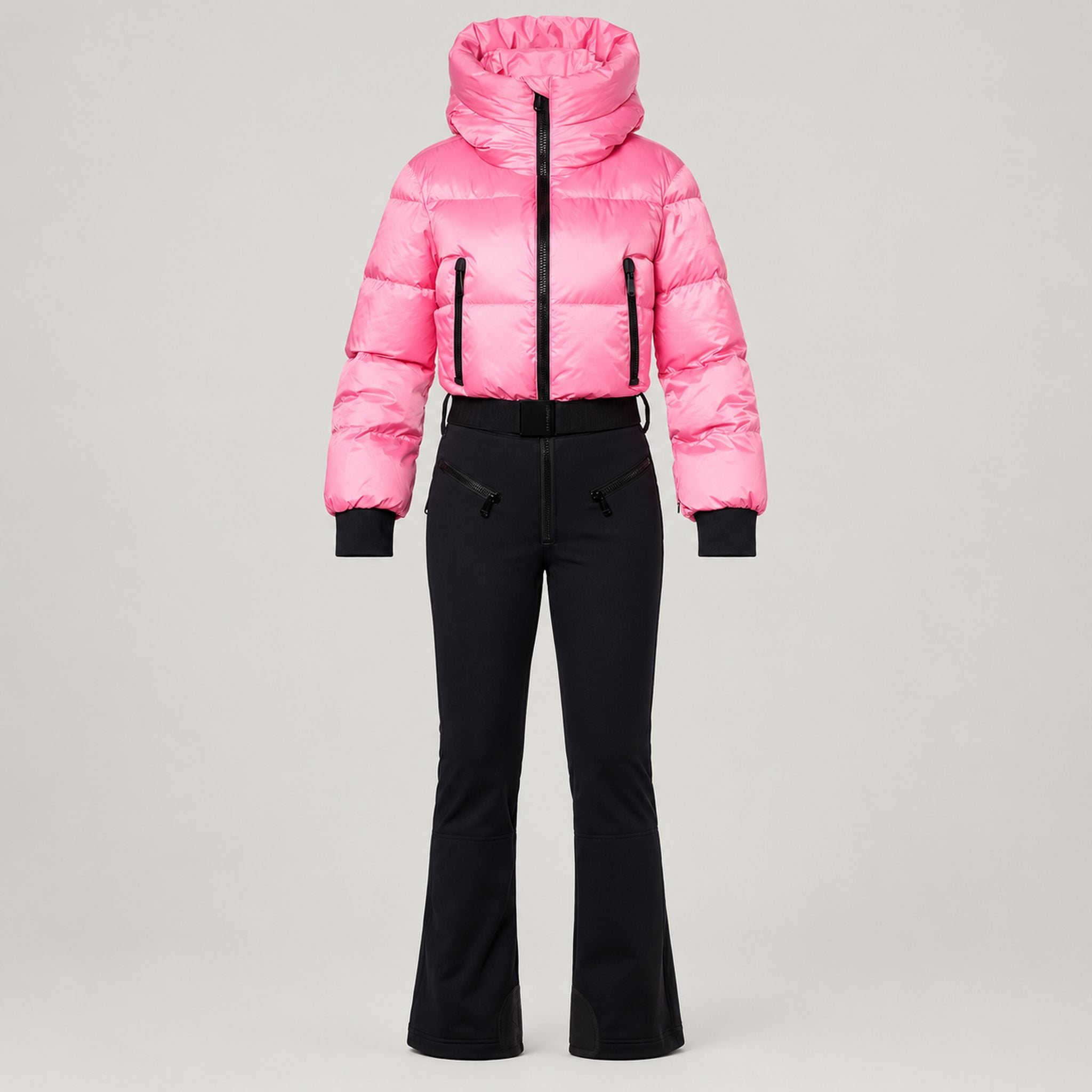 Goldbergh Sayaka Ski Suit in Pink Cosmos — front. AI-generated from manufacturer reference photographs.