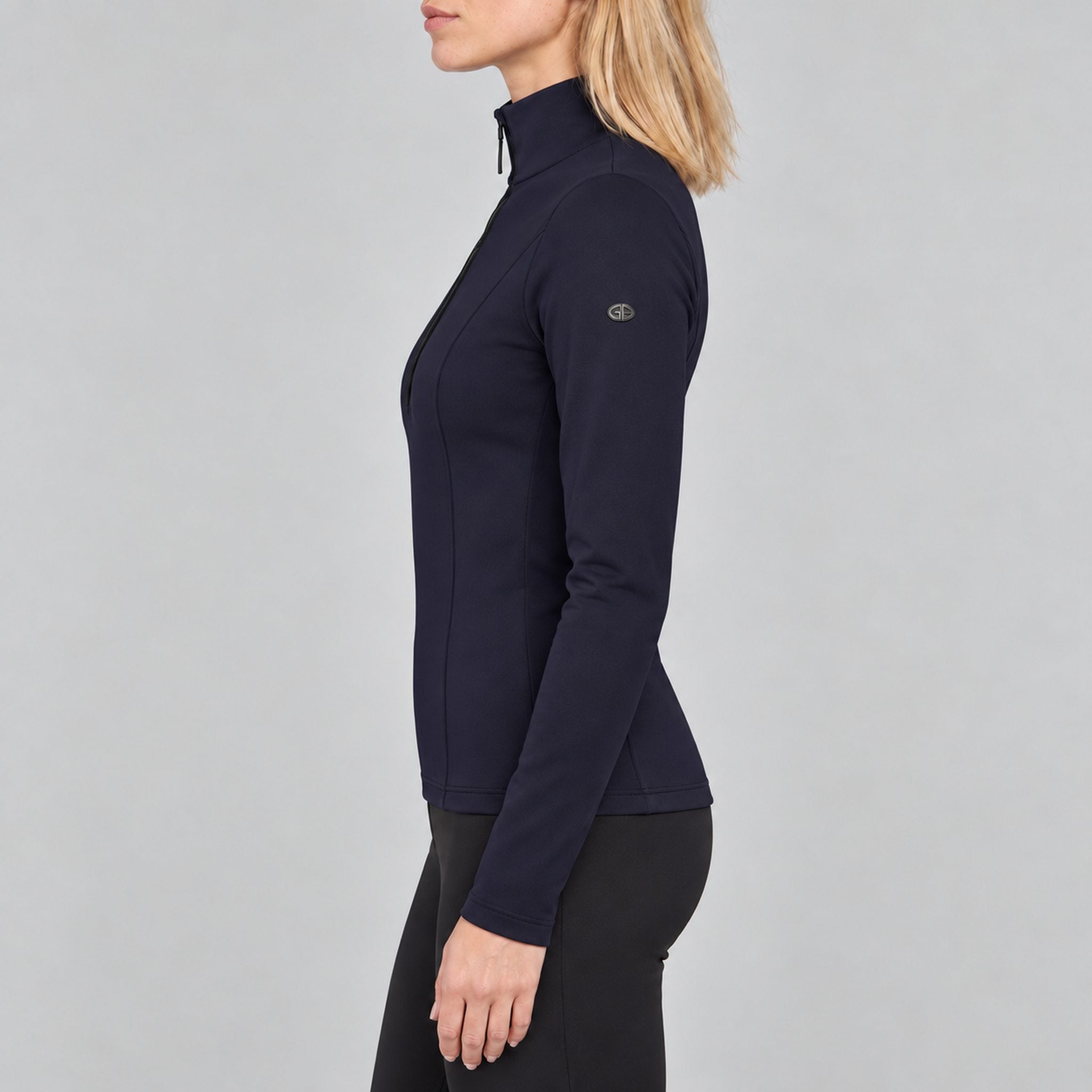 Goldbergh Serena Pully in French Blue in French Blue — model side. AI-generated from manufacturer reference photographs.