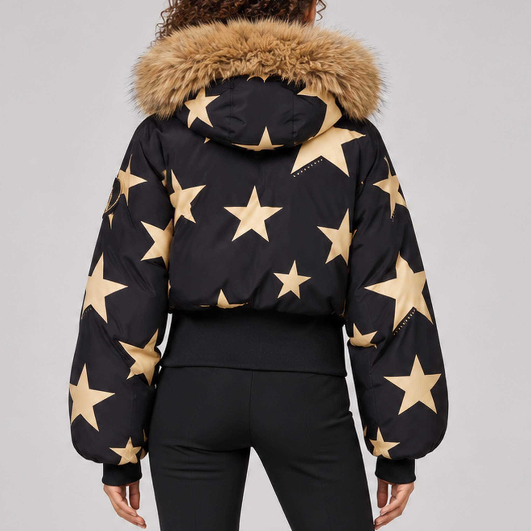 Goldbergh Shinnen Ski Jacket in Black Gold — model back. AI-generated from manufacturer reference photographs.