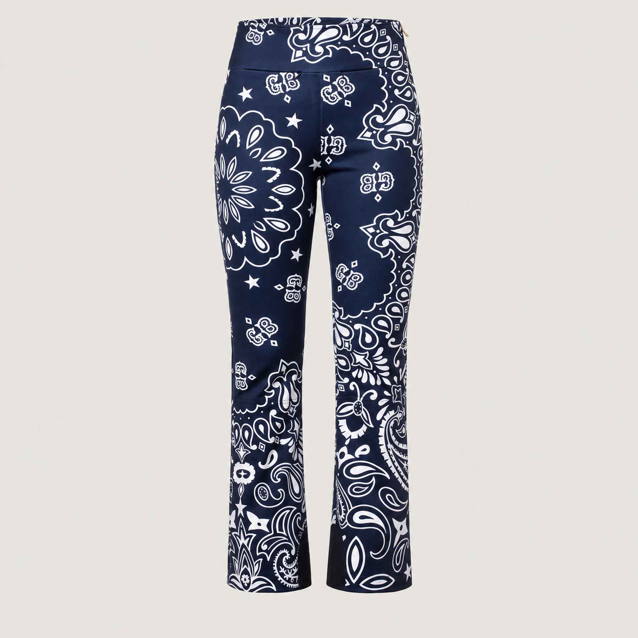Goldbergh Shiro Ski Pants in Bandana Paisley Blue — front. AI-generated from manufacturer reference photographs.
