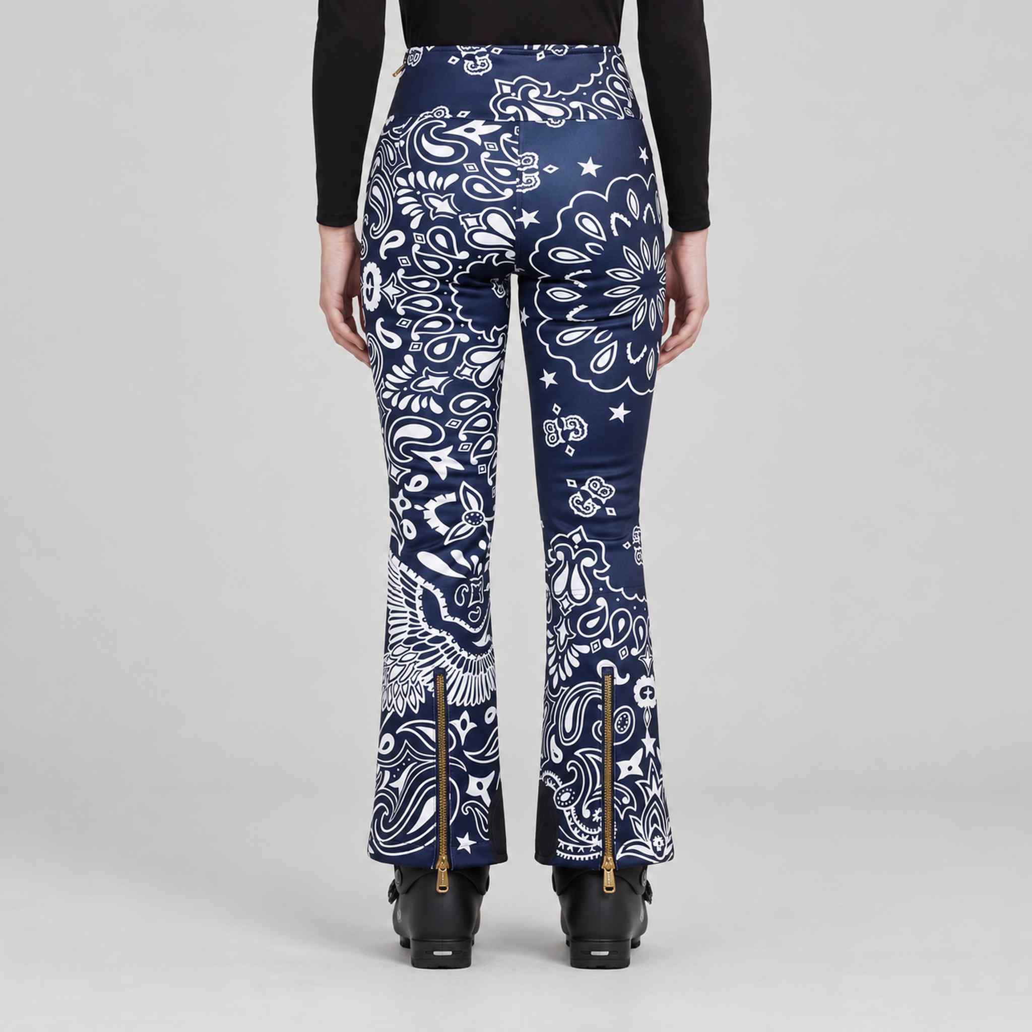 Goldbergh Shiro Ski Pants in Bandana Paisley Blue — model back. AI-generated from manufacturer reference photographs.
