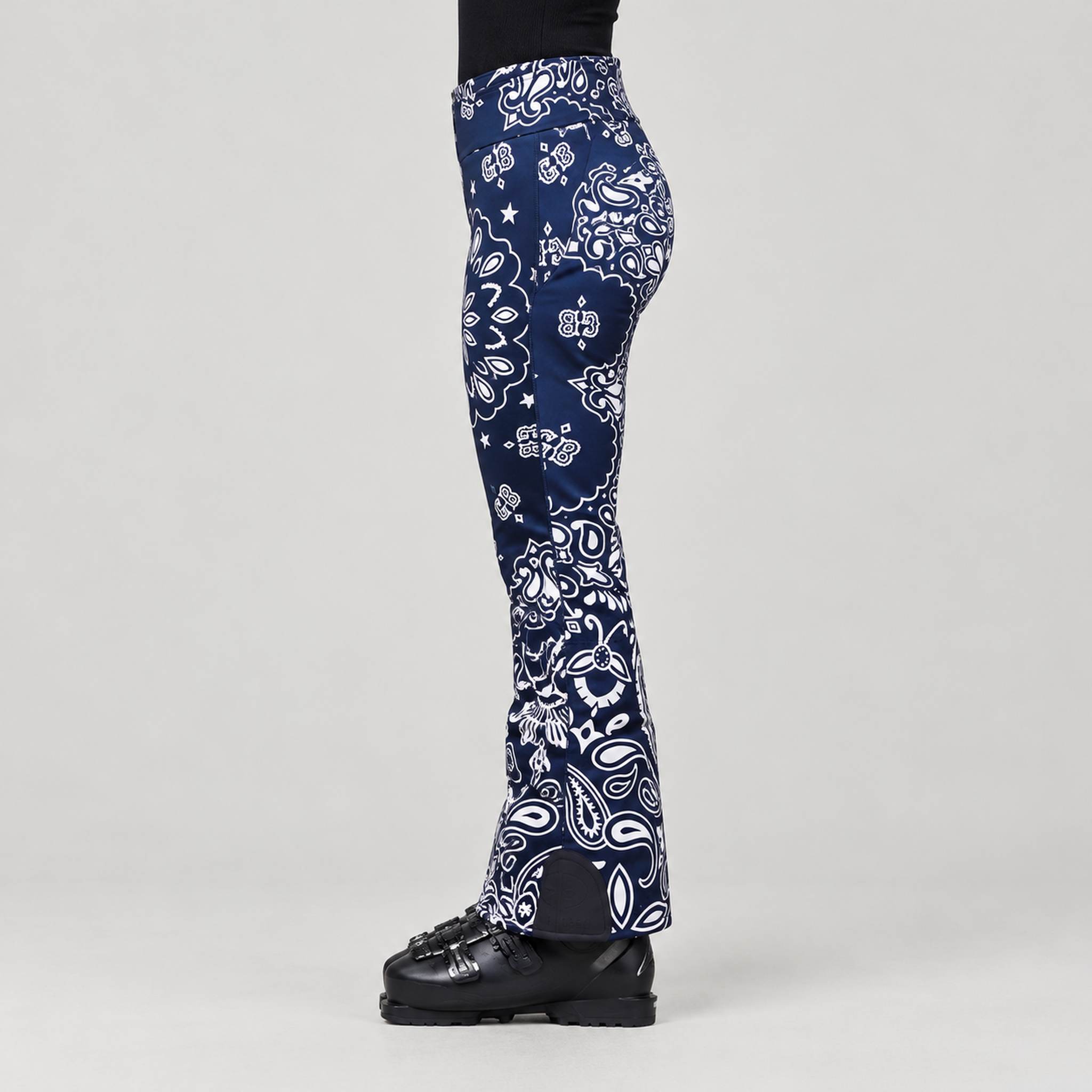 Goldbergh Shiro Ski Pants in Bandana Paisley Blue — model side. AI-generated from manufacturer reference photographs.