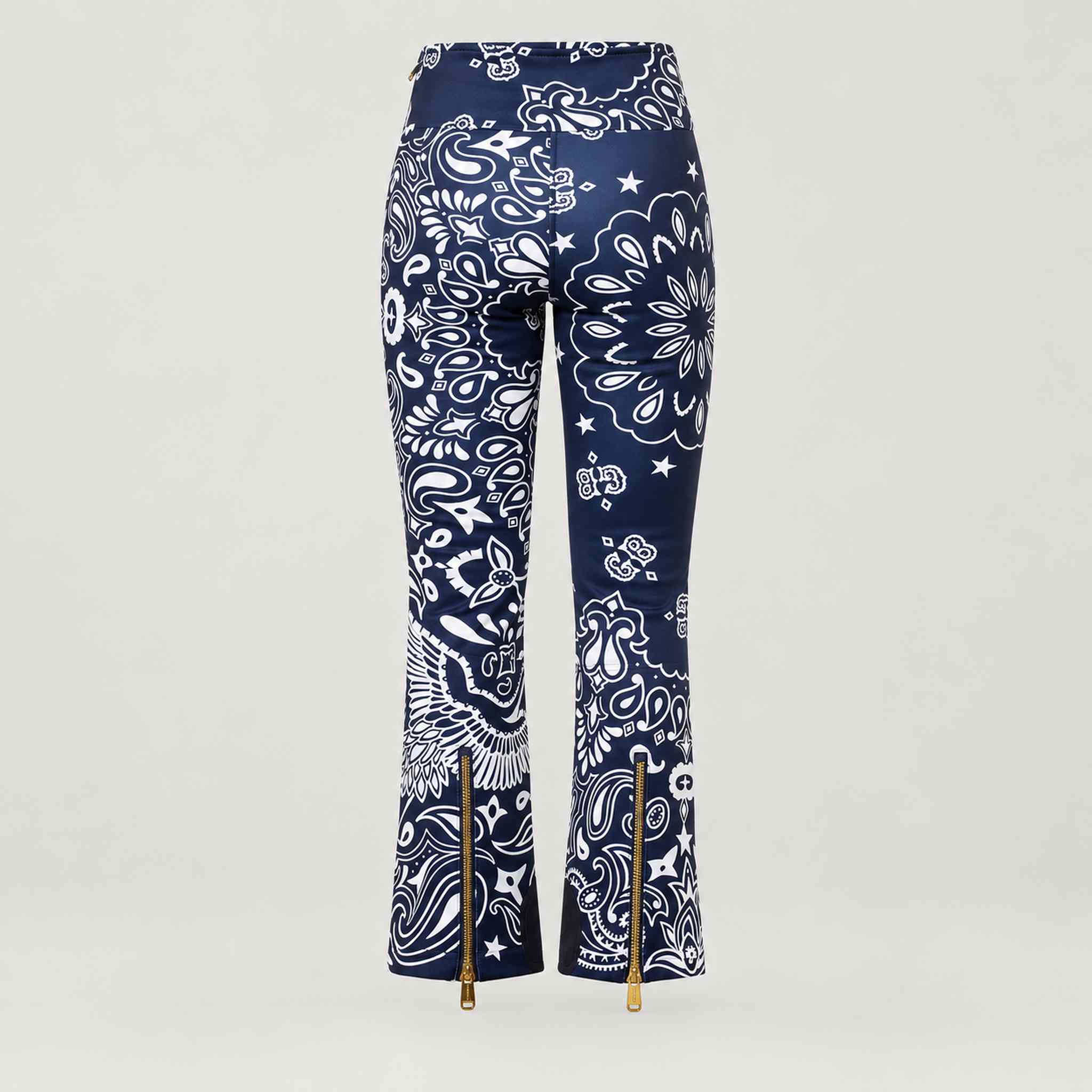 Goldbergh Shiro Ski Pants in Bandana Paisley Blue — back. AI-generated from manufacturer reference photographs.