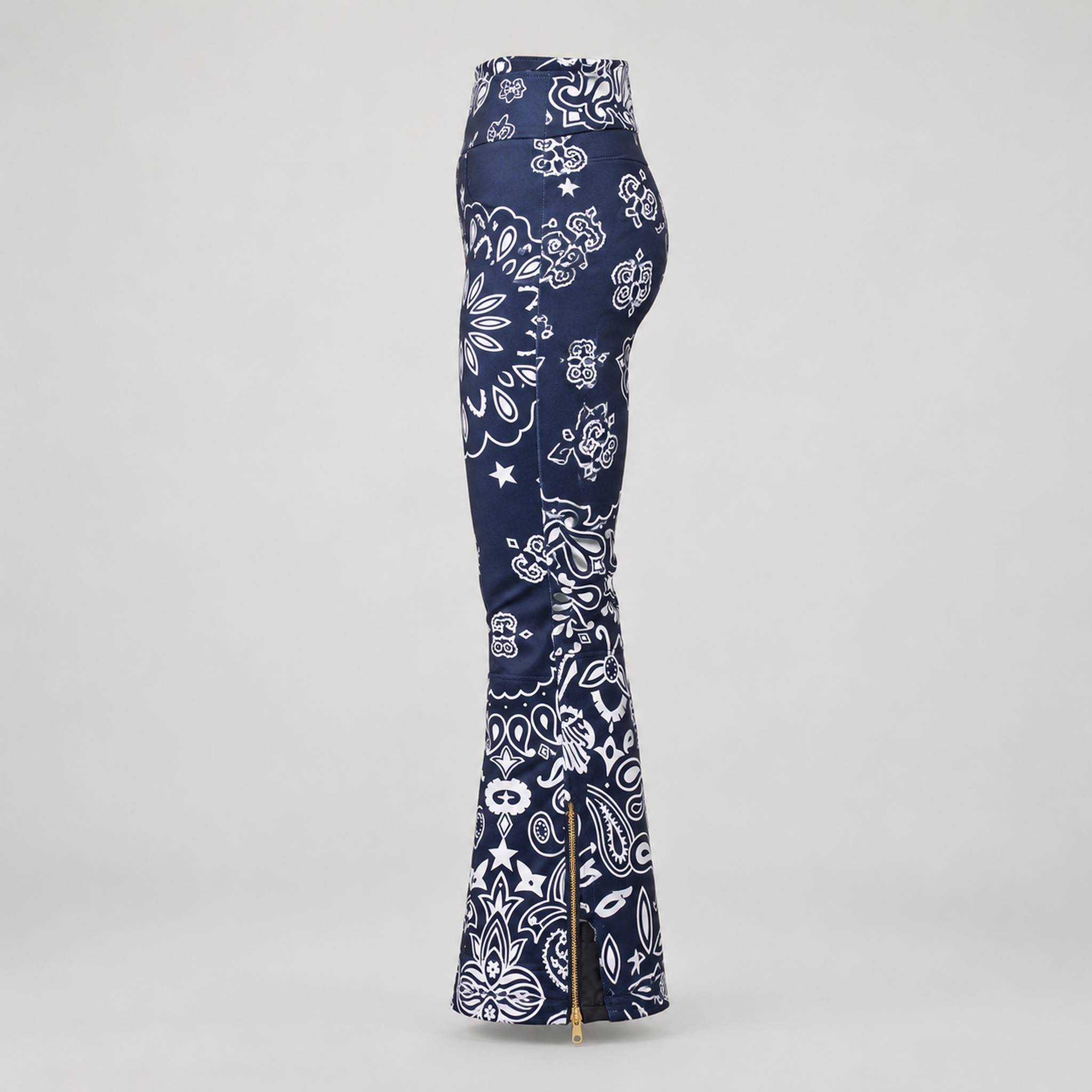 Goldbergh Shiro Ski Pants in Bandana Paisley Blue — side. AI-generated from manufacturer reference photographs.