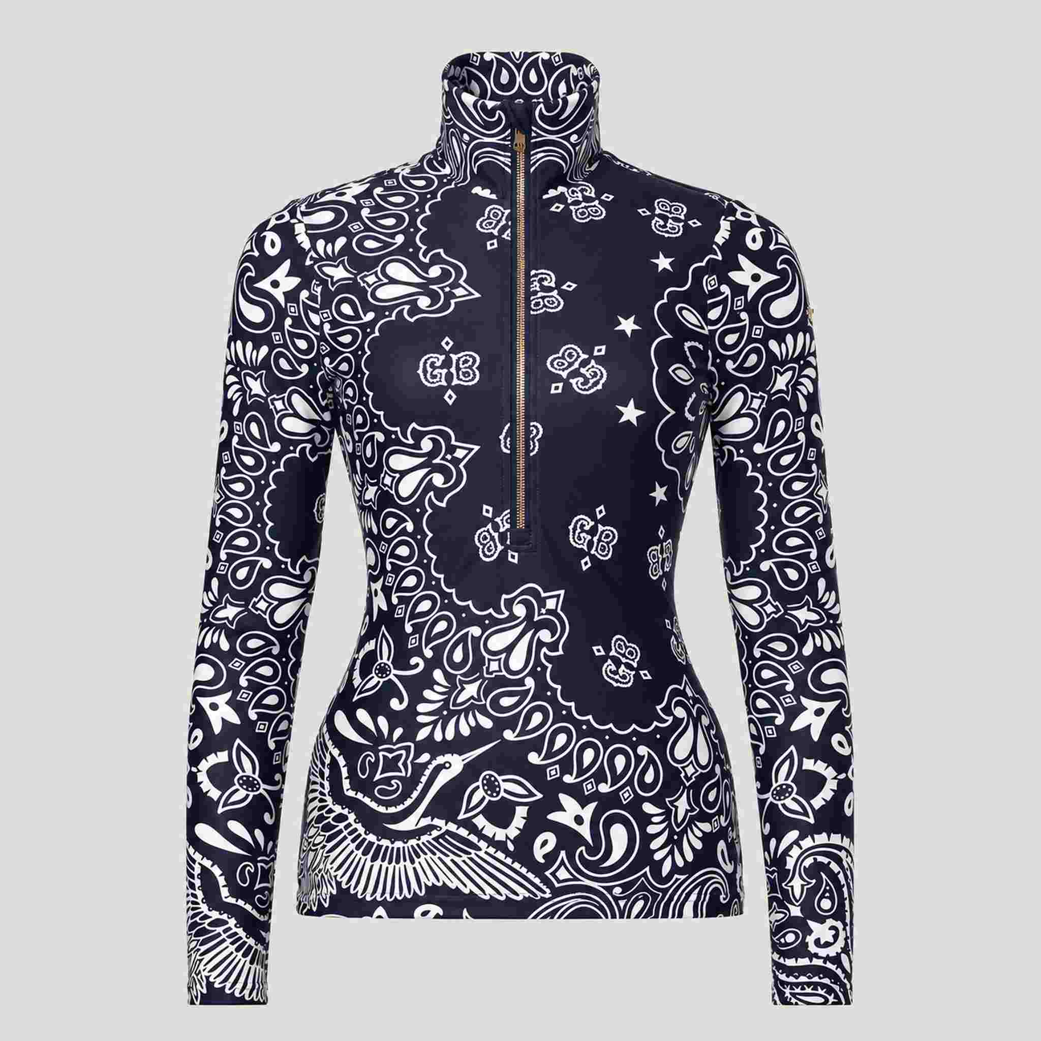 Goldbergh Toriko Pully in Bandana Paisley Blue in Bandana Paisley Blue — front. AI-generated from manufacturer reference photographs.