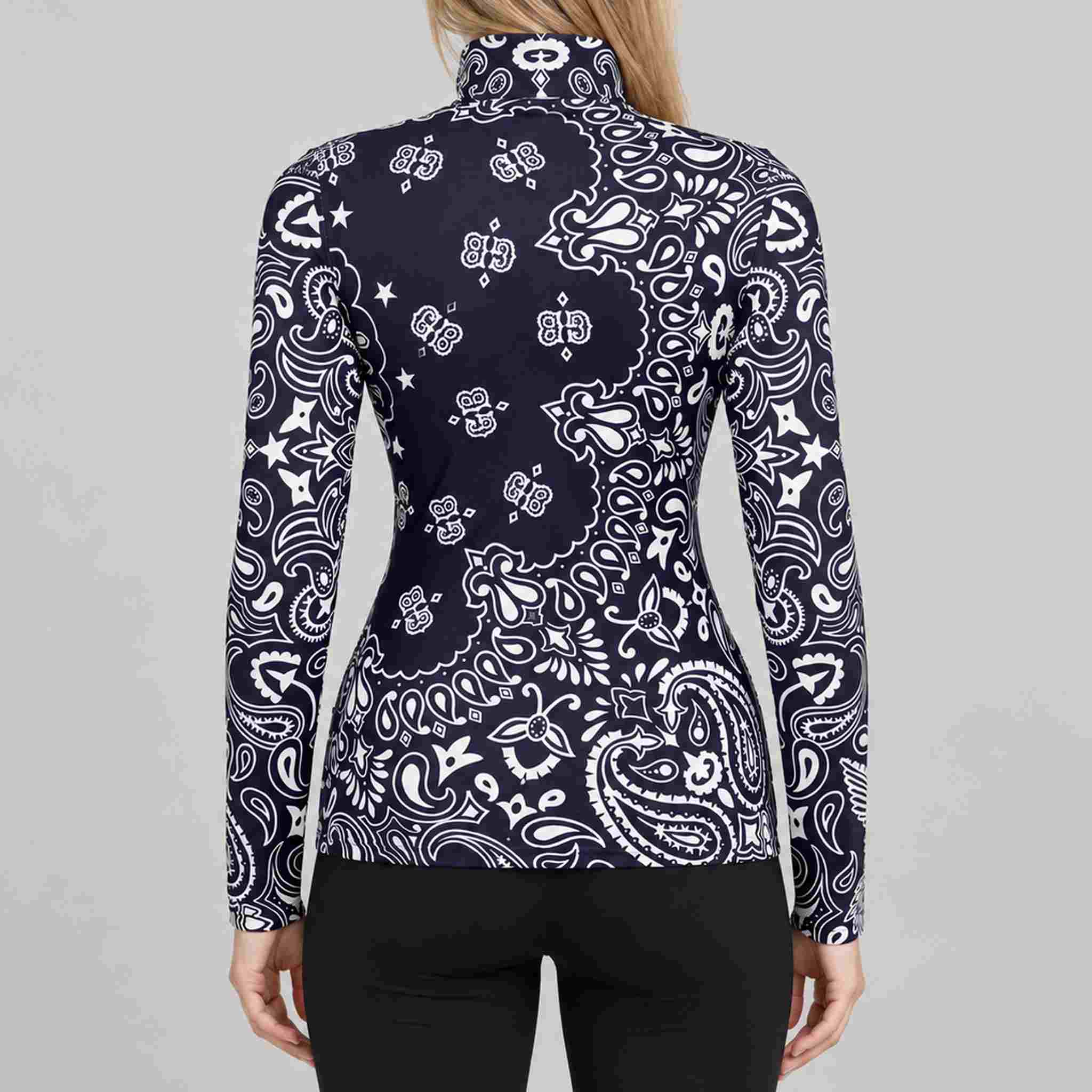 Goldbergh Toriko Pully in Bandana Paisley Blue in Bandana Paisley Blue — model back. AI-generated from manufacturer reference photographs.