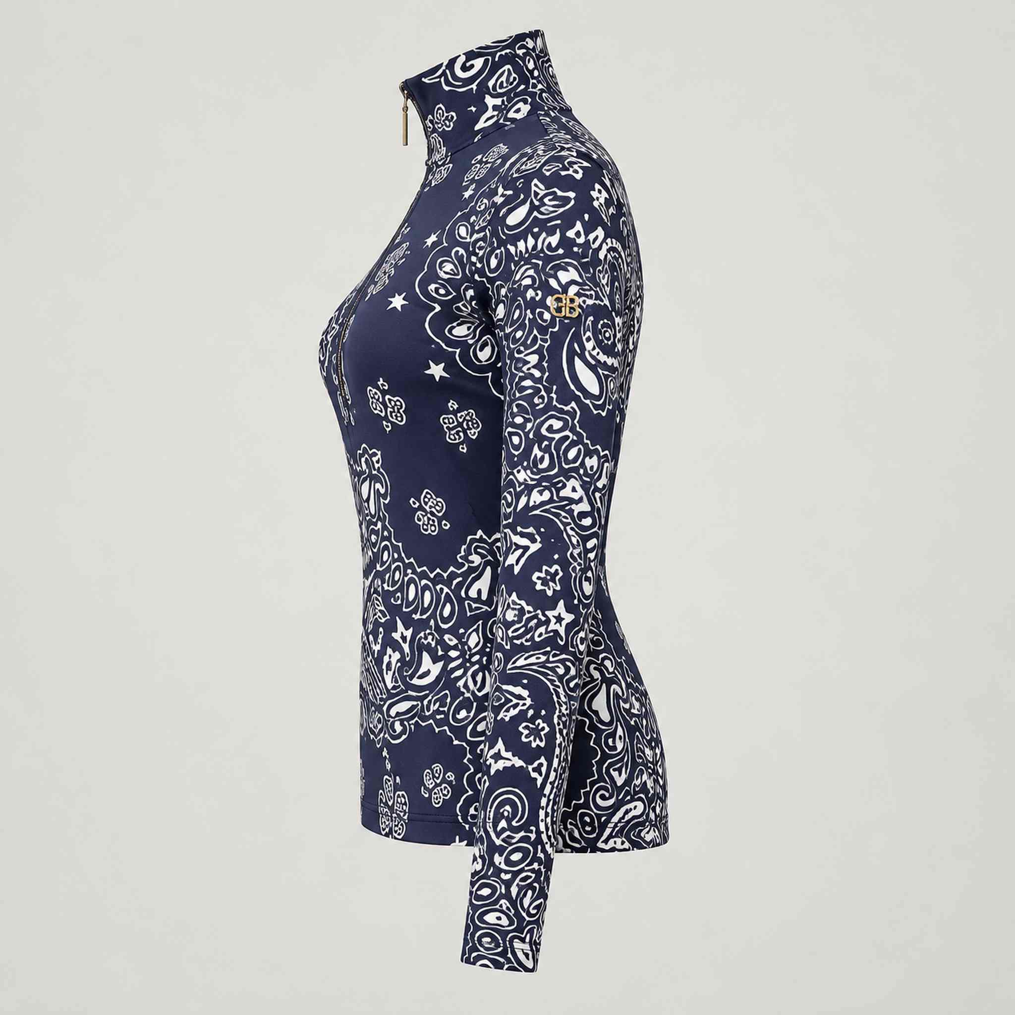 Goldbergh Toriko Pully in Bandana Paisley Blue in Bandana Paisley Blue — side. AI-generated from manufacturer reference photographs.