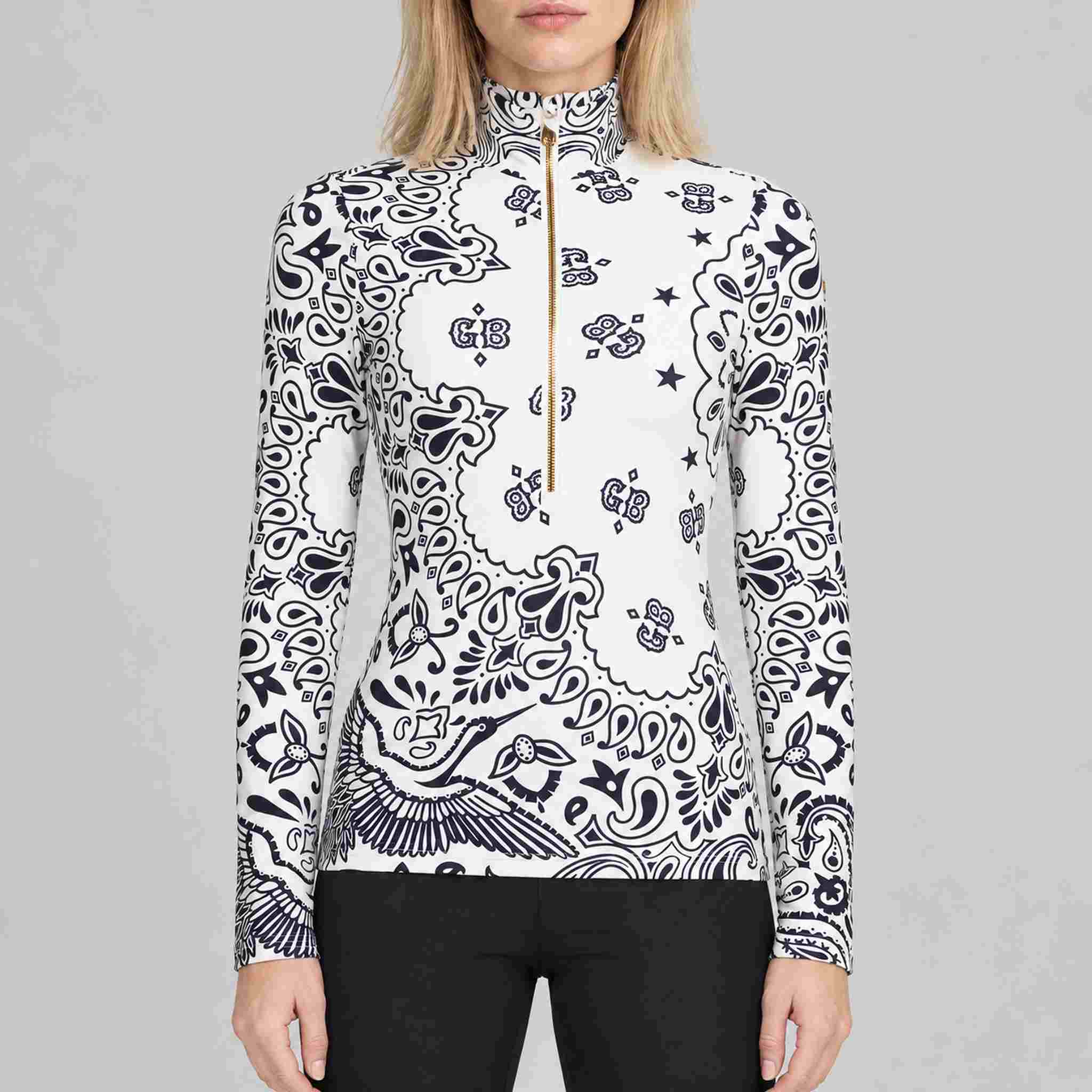 Goldbergh Toriko Pully in Paisley White in Paisley White — model front. AI-generated from manufacturer reference photographs.