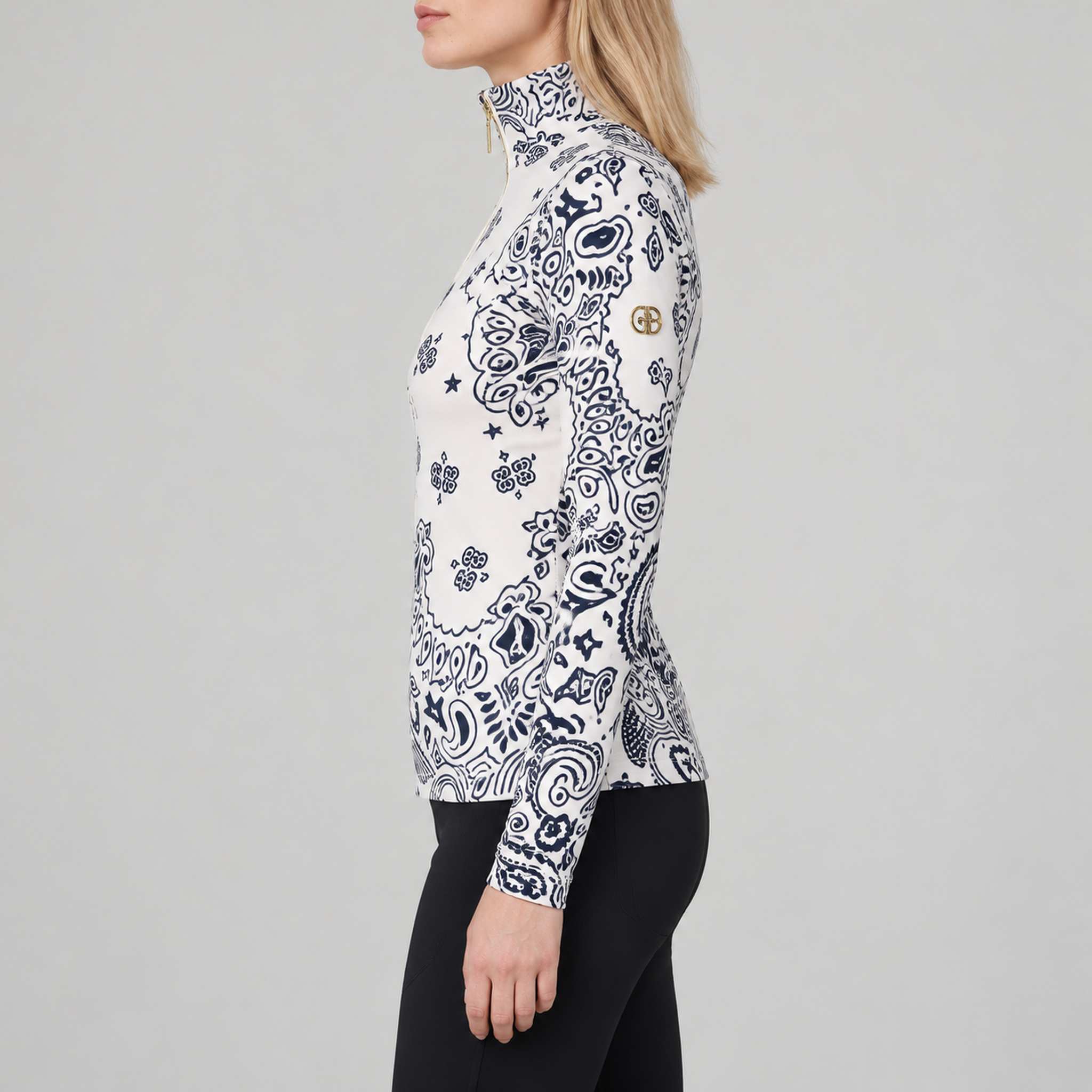 Goldbergh Toriko Pully in Paisley White in Paisley White — model side. AI-generated from manufacturer reference photographs.
