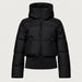 Goldbergh Village Ski Jacket in Black in Black — front. AI-generated from manufacturer reference photographs.