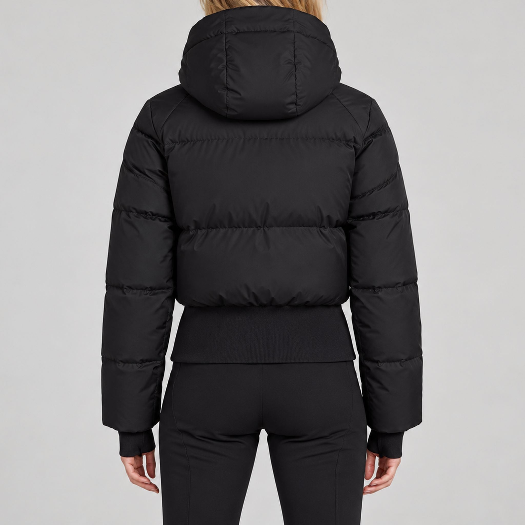 Goldbergh Village Ski Jacket in Black in Black — model back. AI-generated from manufacturer reference photographs.