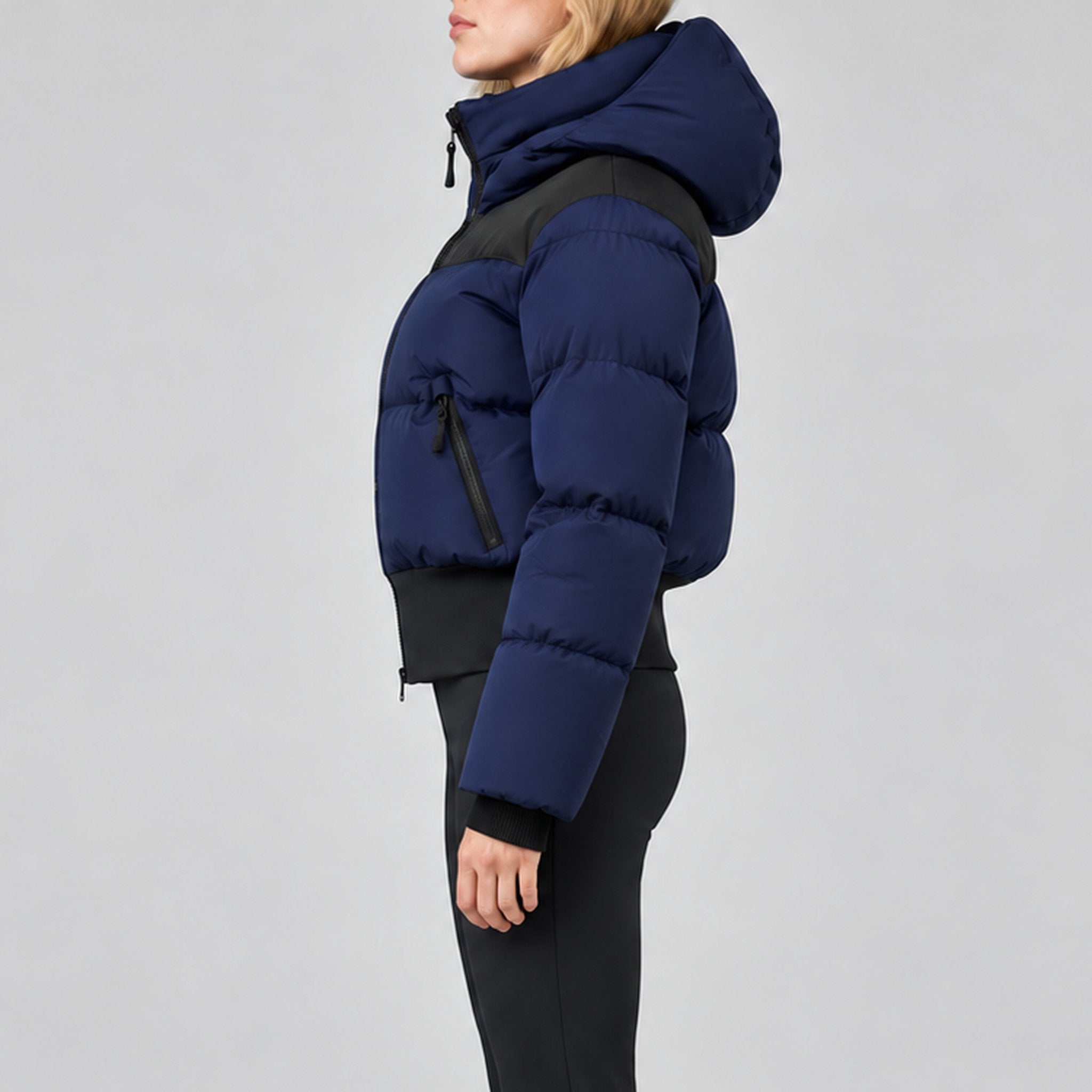 Goldbergh Village Ski Jacket in French Blue in French Blue — model side. AI-generated from manufacturer reference photographs.