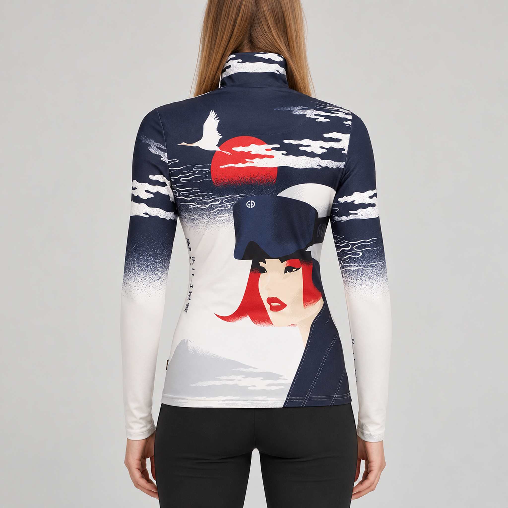 Goldbergh Yuki Pully in Denim Dojo Mads Berg — model back. AI-generated from manufacturer reference photographs.