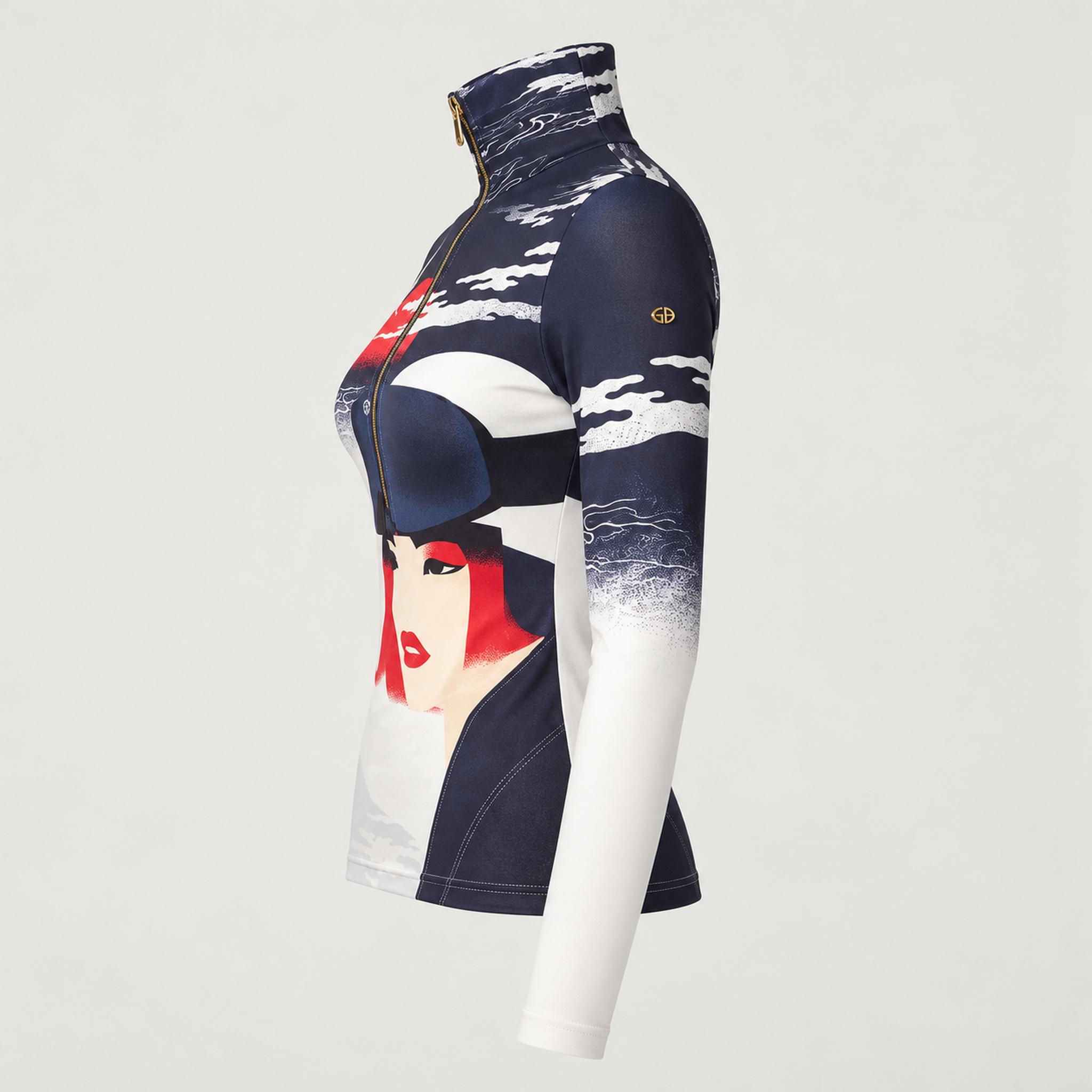 Goldbergh Yuki Pully in Denim Dojo Mads Berg — side. AI-generated from manufacturer reference photographs.