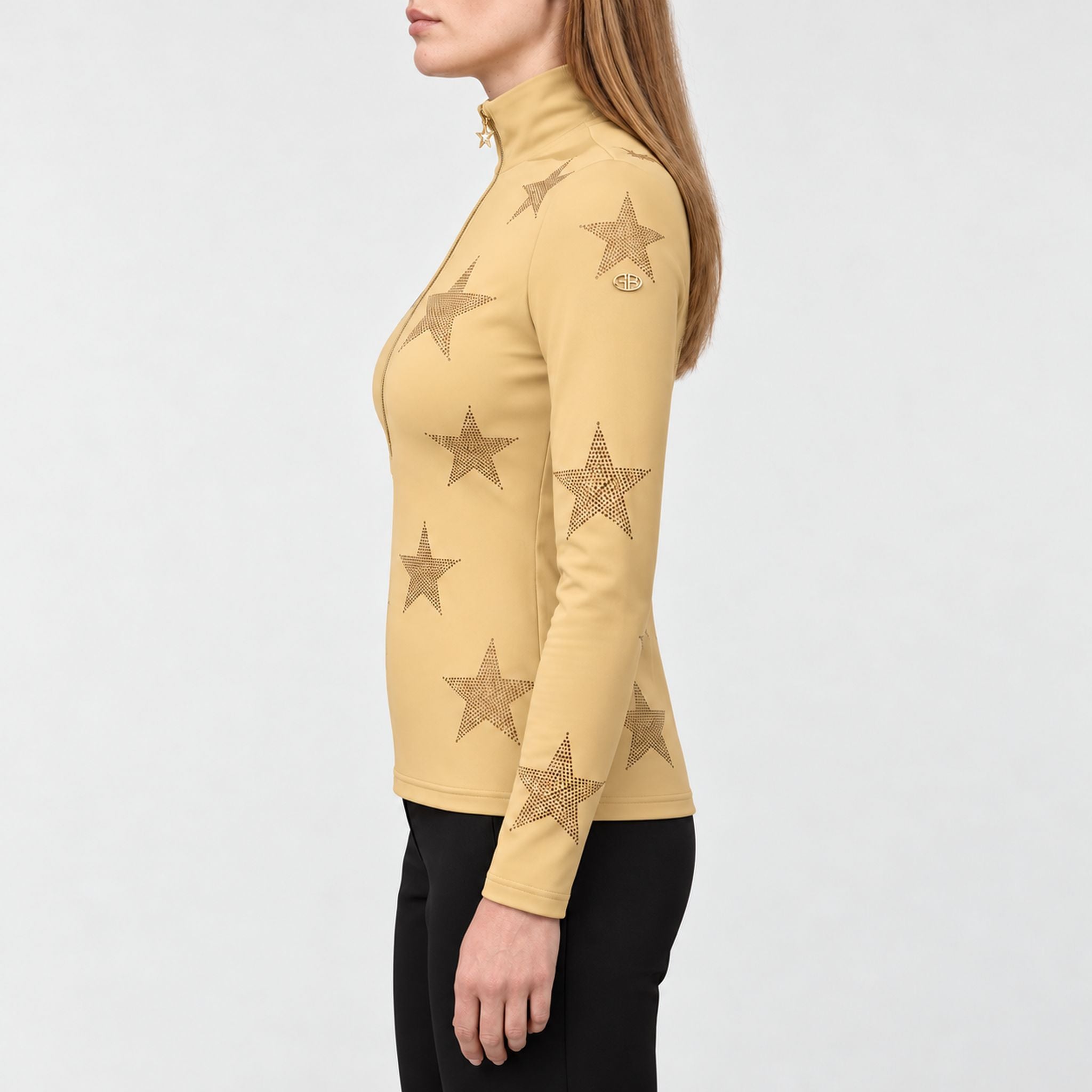 Goldbergh women's Yura Pully in Lark – model side. AI-generated from manufacturer reference images.