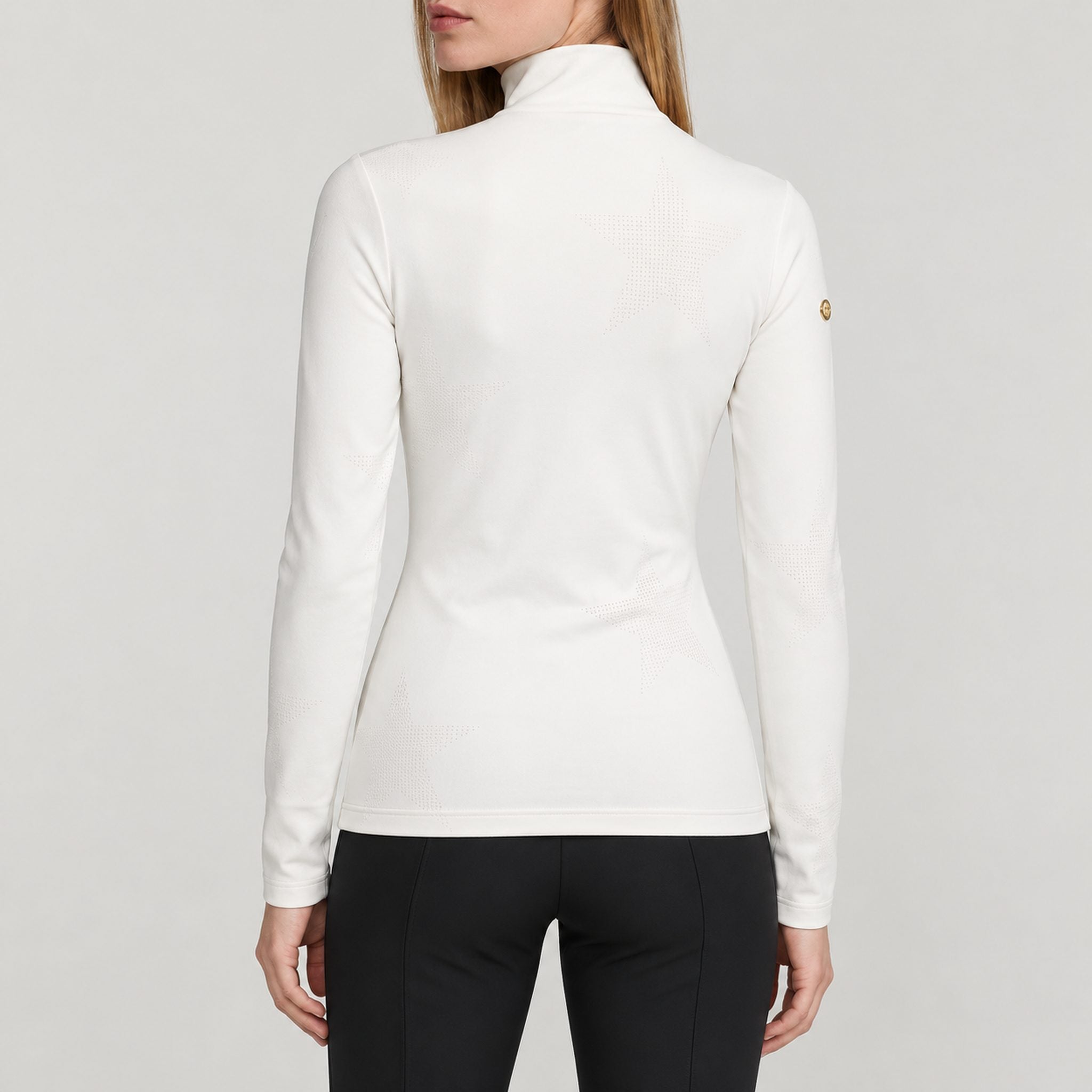 Goldbergh women's Yura Pully in Snow White – model back. AI-generated from manufacturer reference images.