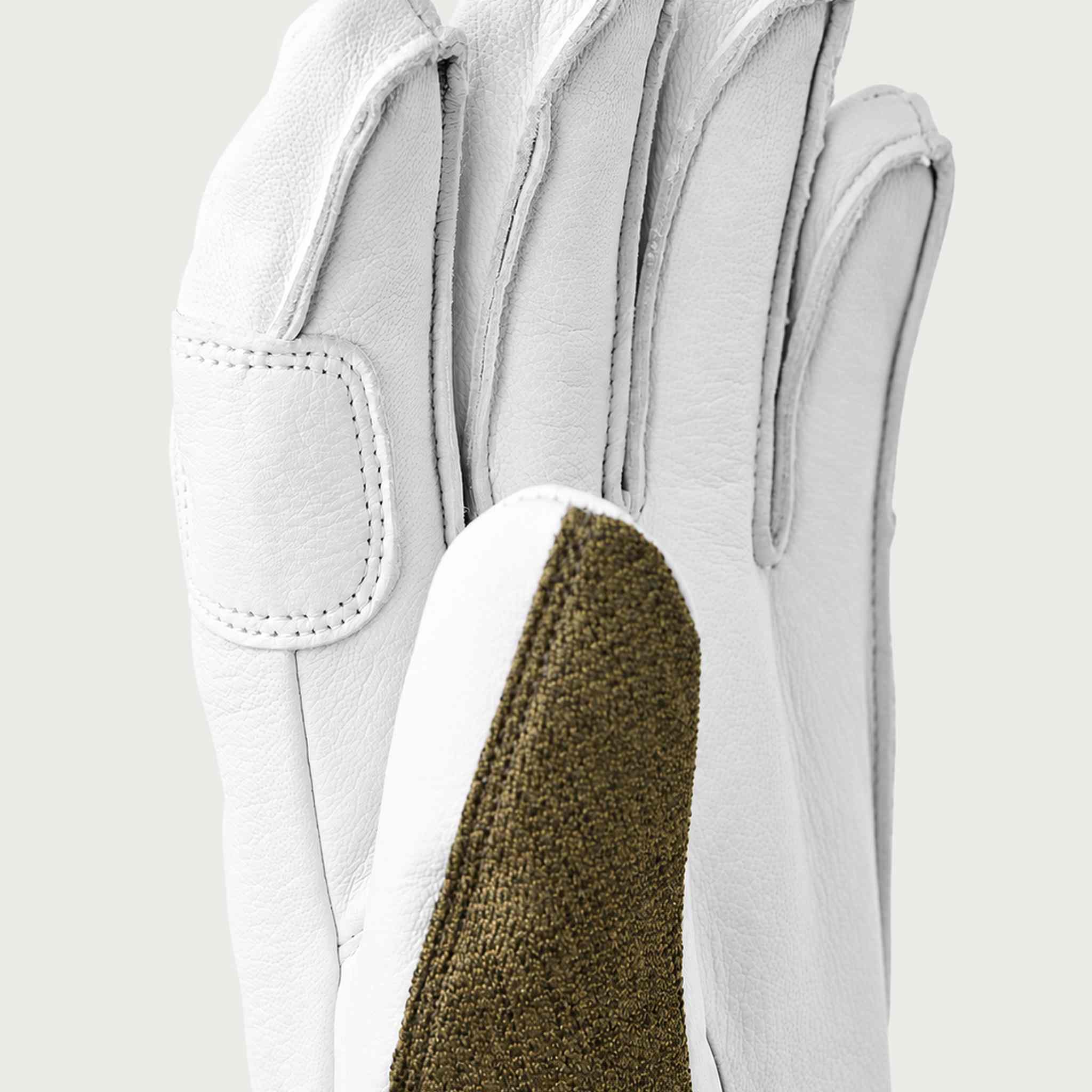 Hestra mens Army Leather Patrol Gloves in Green (Green) - product detail view 2. AI-generated from manufacturer imagery.