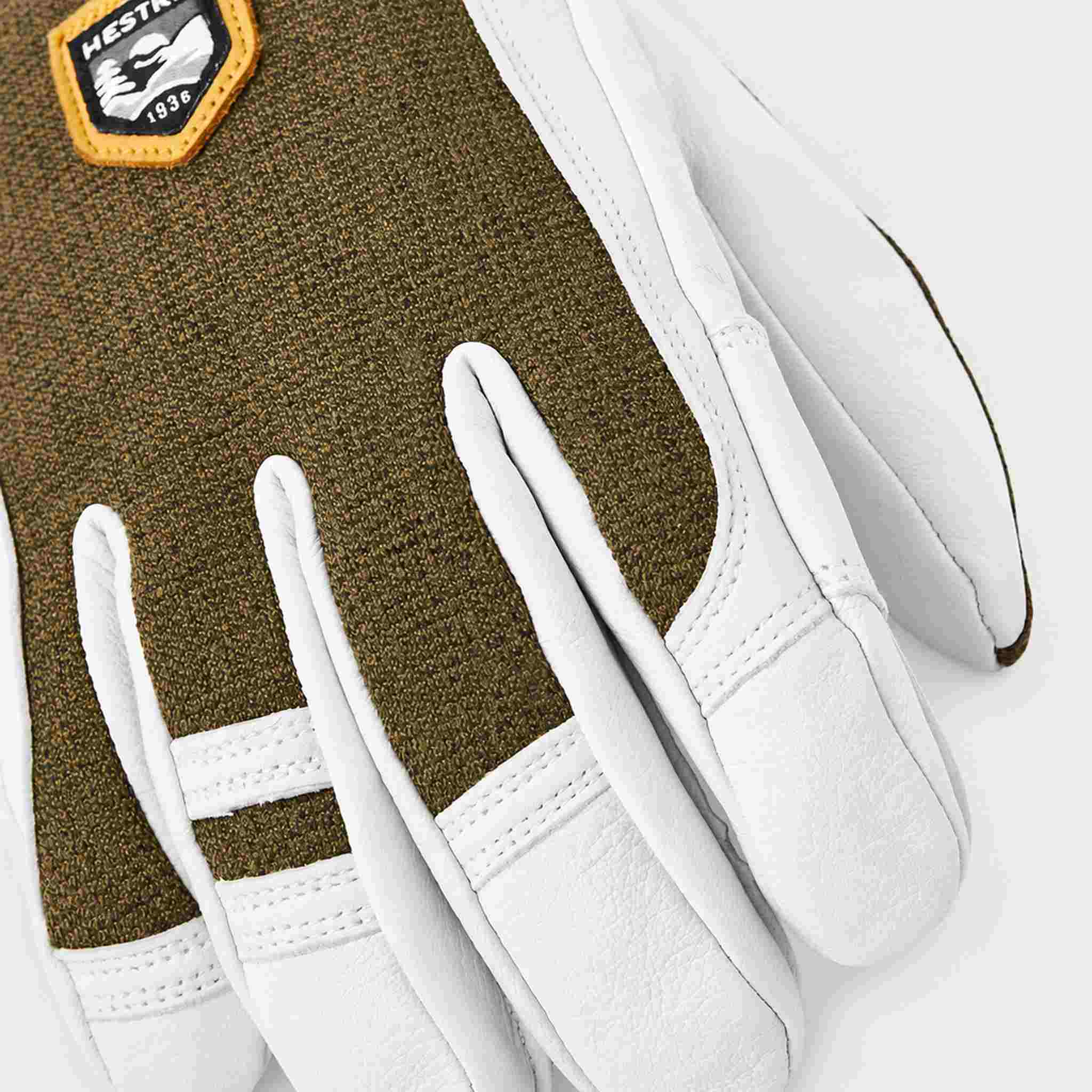 Hestra mens Army Leather Patrol Gloves in Green (Green) - product detail view 3. AI-generated from manufacturer imagery.