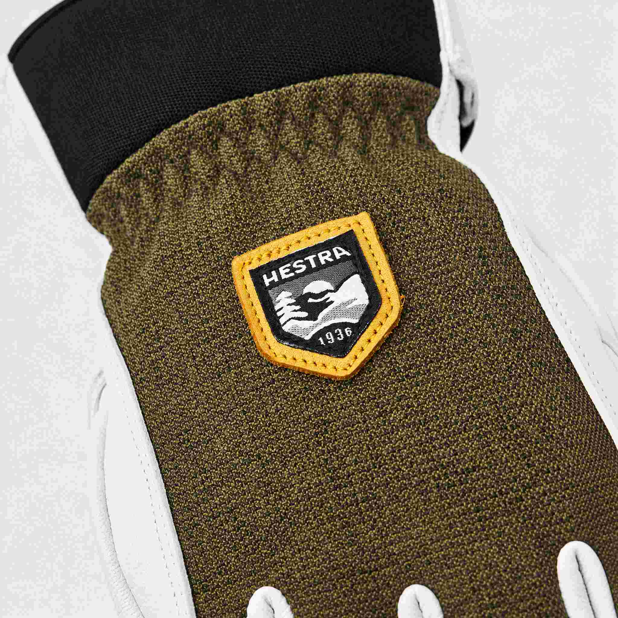 Hestra mens Army Leather Patrol Gloves in Green (Green) - product detail view 4. AI-generated from manufacturer imagery.