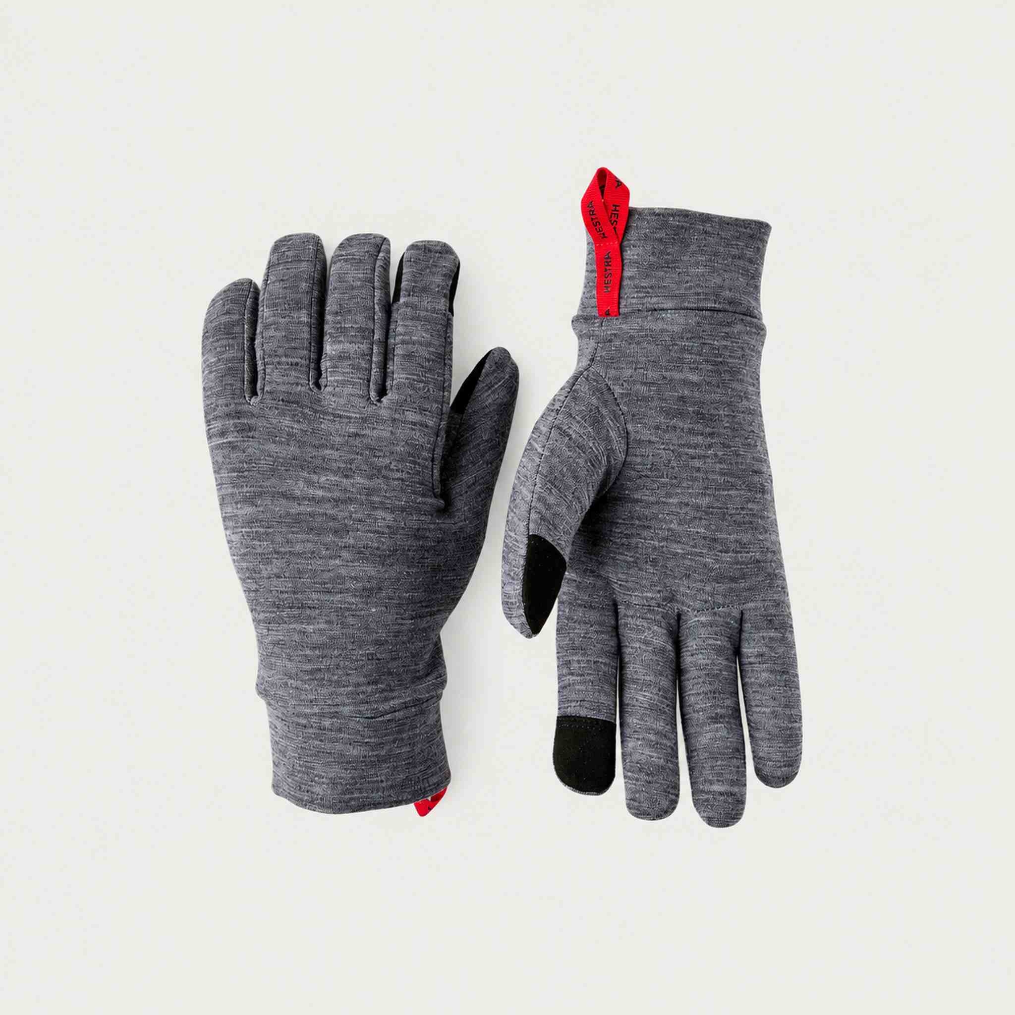 Hestra unisex Touch Point Thermo Gloves (Grey) - product front and palm views. AI-generated from manufacturer imagery.