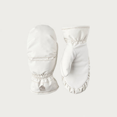 Hestra womens Primaloft Leather Mitt in Ivory (Ivory) - product front and palm views. AI-generated from manufacturer imagery.